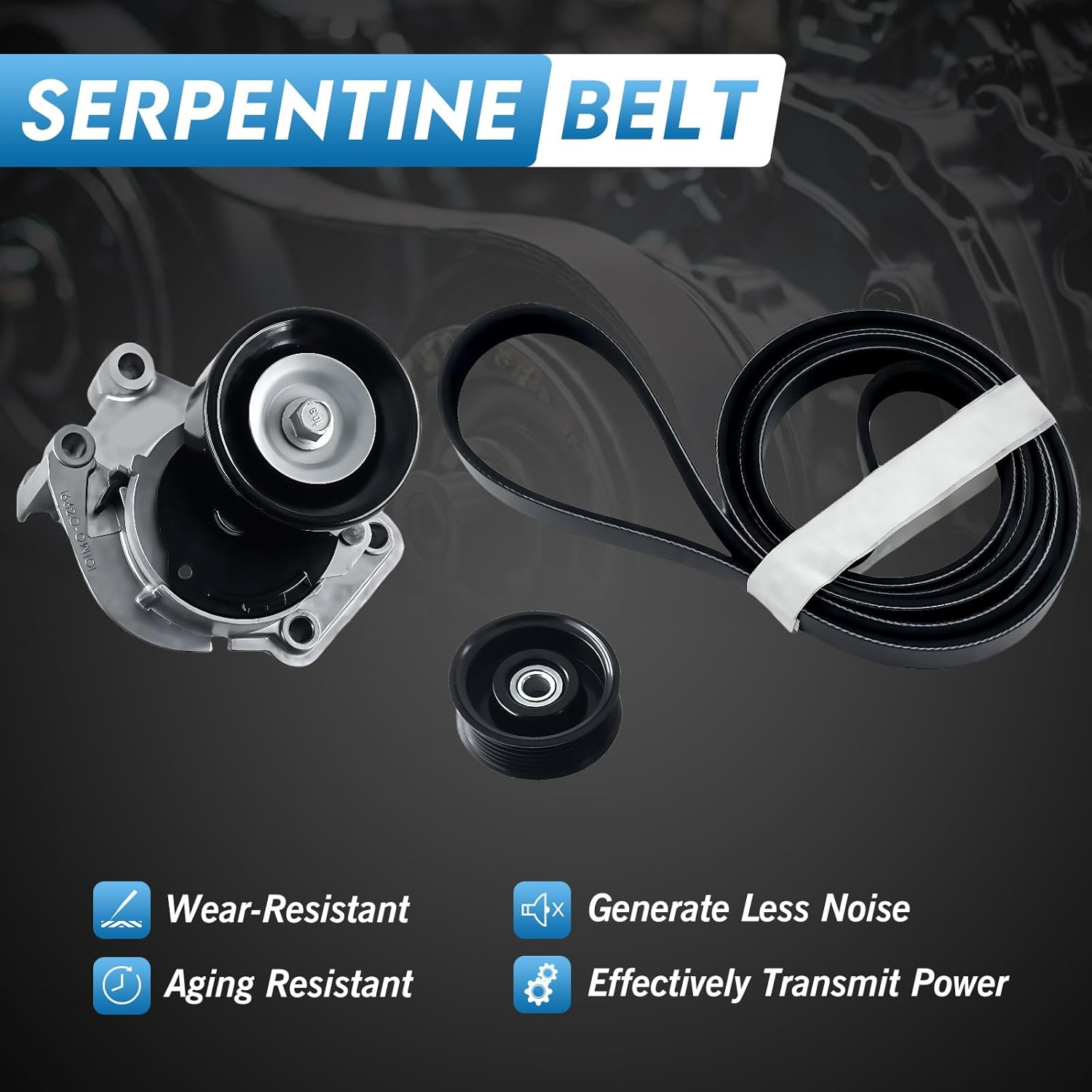 90K-38488 Serpentine Belt Tensioner with Idler Pulley Kit for Toyota Tundra 4Runner Sequoia Land Cruiser for Lexus LX470 GX470 LS430 GS430 GS400 SC400 1998-2009 4.7L V8 Replaces 38488 49452 89255