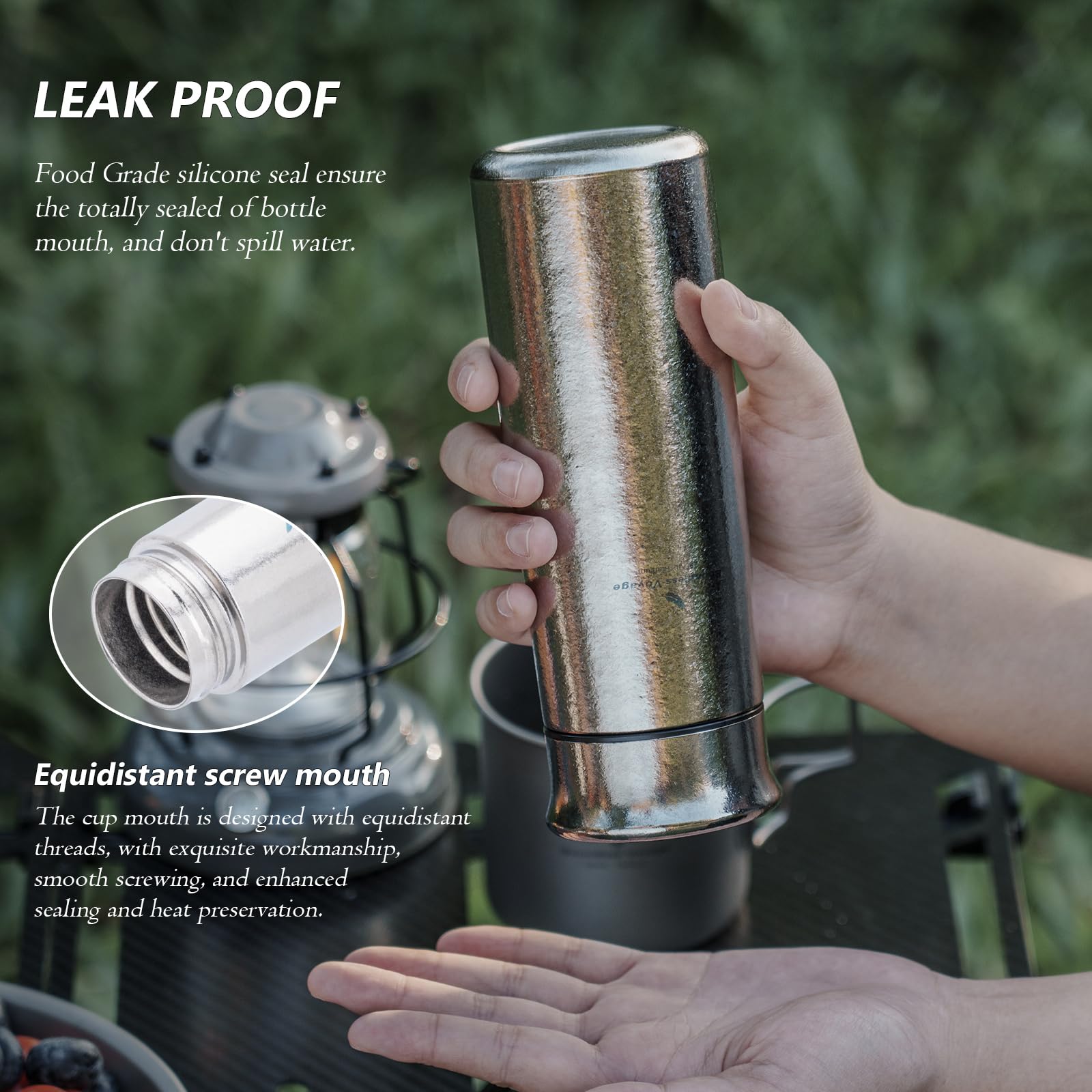 iBasingo Ti3020D Ti3020D - Borraccia termica in titanio da 280 ml, con filtro, piccola bottiglia per acqua sportiva, portatile, da viaggio, per caffè, tè, mantiene caldo o freddo