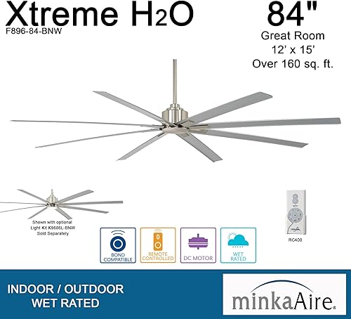 Miniatura 8 de Minka-Aire F896-84-BNW, Xtreme H2O Ventilador de techo de 84 pulgadas, acabado húmedo de níquel cepillado con aspas plateadas