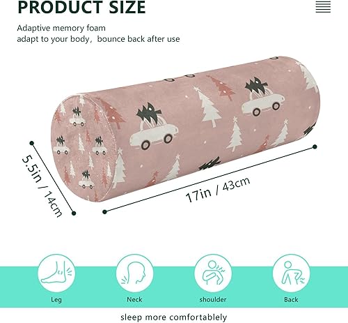 Miniatura 2 de Car Christmas Tree Bolster Pillow Headboard Neck Roll Pillow with Cover Lumbar Round Pillow for Neck Support Cylinder Memory Foam