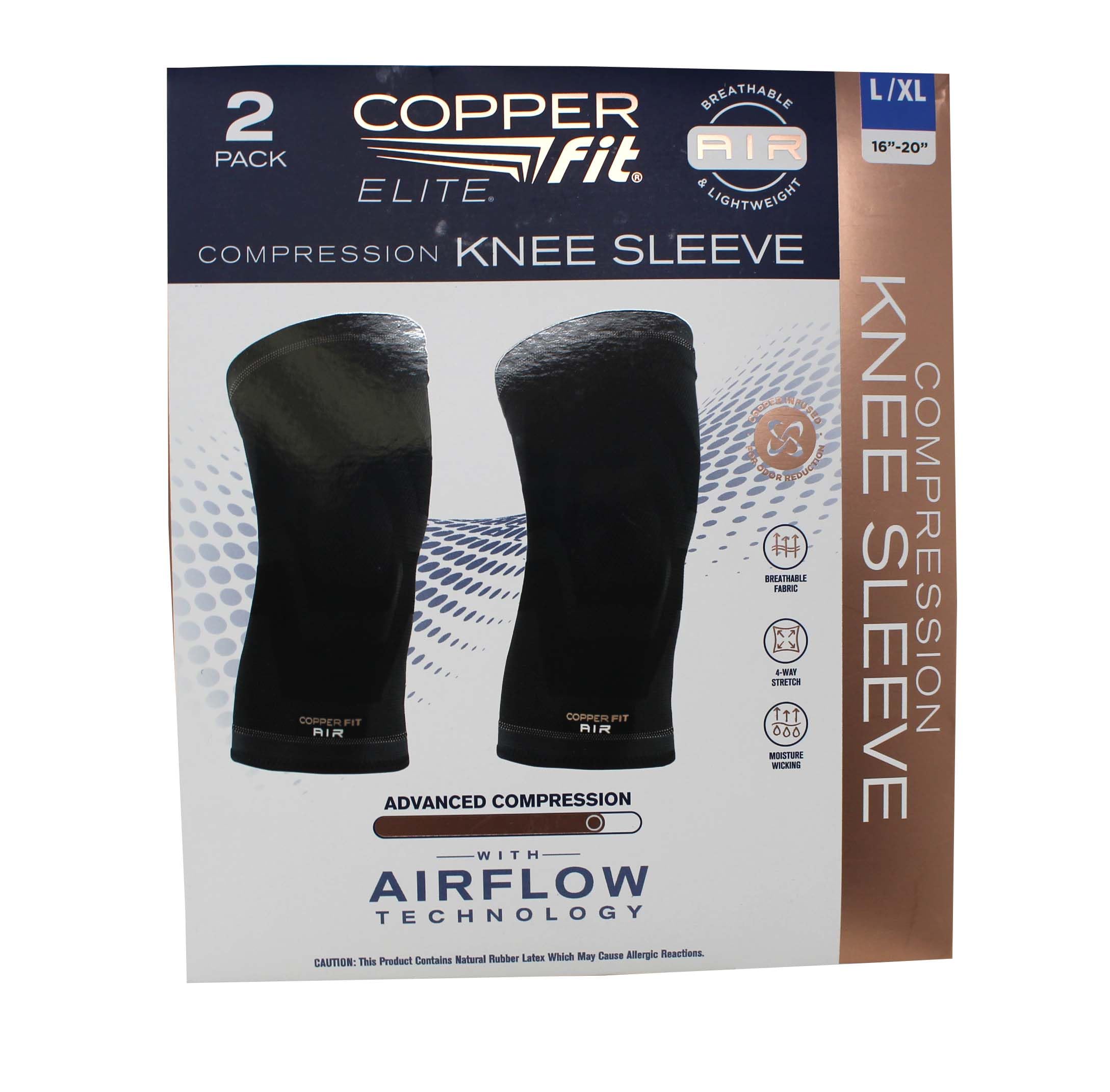 Copperfit Elite Air Knee Compression Support Knee Sleeve for Joint Pain and Arthritis Relief L/XL - 2 Pack, Large