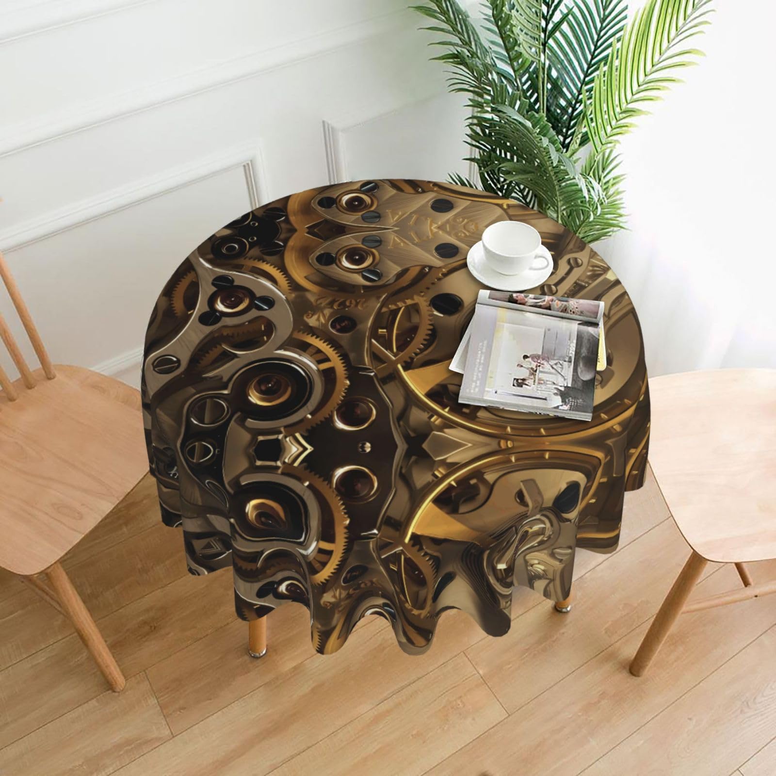 ZHAOUR Cool Steampunk Gears Print Round Washable Tablecloth – Table Cover