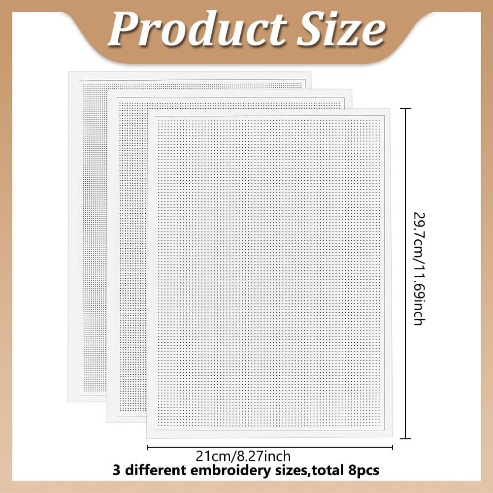FREEBLOSS 8Pcs Sashiko Water Soluble Embroidery Patterns Hand Sewing Embroidery Stabilizers Stick and Stitch Embroidery Paper Cross Stitch Blanks Embroidery Patterns for Sewing Lovers 9/11/14CT