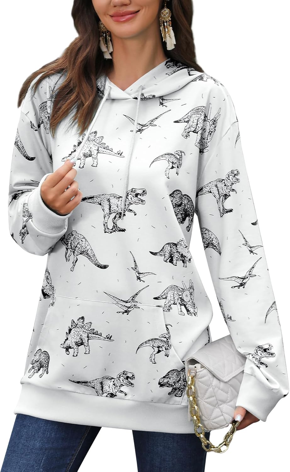 RMCMS Women Cute Dinosaur Graphic Hoodies Lightweight Comfrt Pullover Hoodies Casual Sweatshirts with Pockets - Image 2