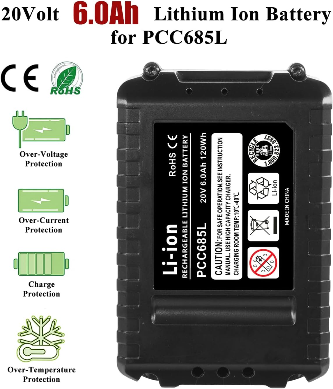 2Packs 20V Lithium Battery for Porter Cable Tools, Replacement Porter Cable 20V MAX Battery Capacity Output 6.0Ah