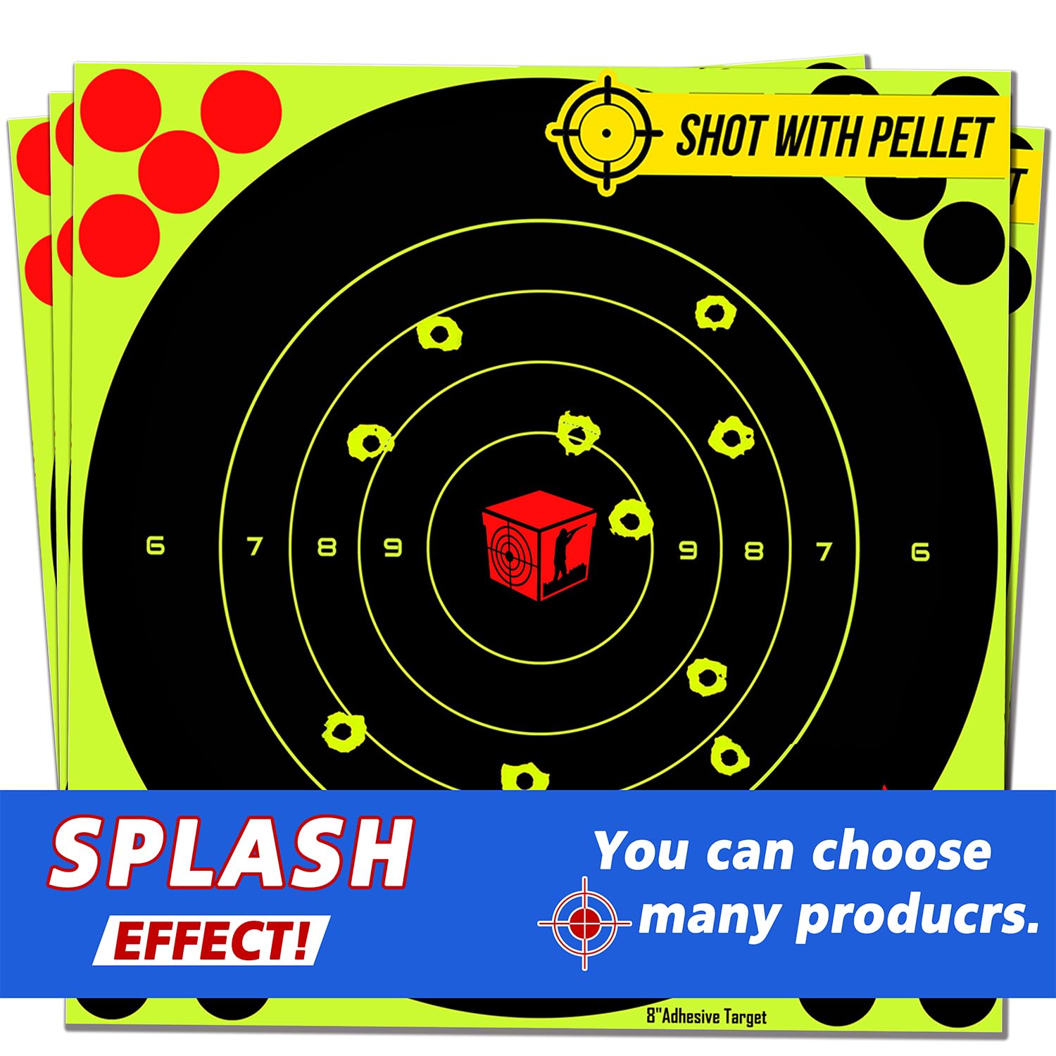 Cible adhésive Stick & Splatter 20,3 cm Jaune Fluorescent pour fusils pistolets airsoft BB plombs