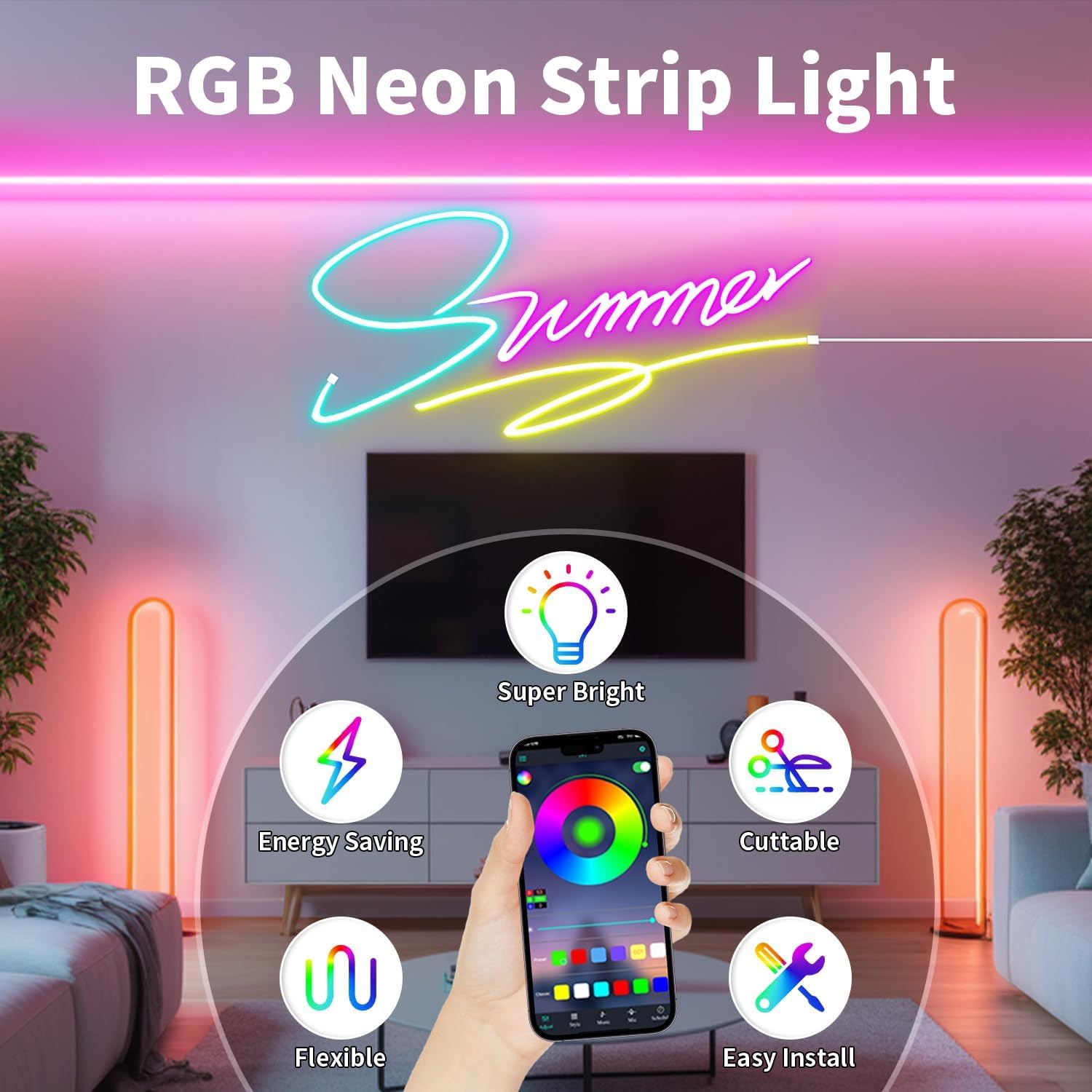 iNextStation RGB Tira LED Neon 15m, 24V Luces LED Flexible | con APP y mando a distancia, cambio de color, sincronización de música para juegos, festa e decorazioni per interni esterni