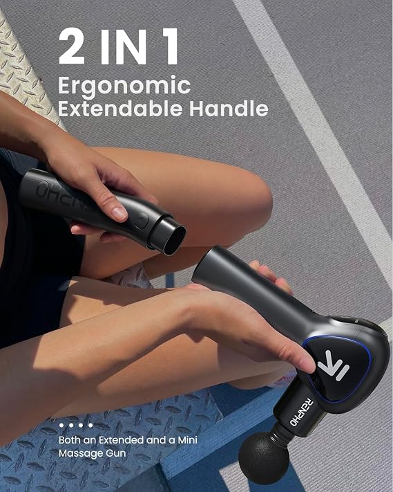 RENPHO Extension Handle Massage Gun, Reach Gun Massager with Touch LED Display, For Home Exercise, Full Body Muscle Massage and Relaxation, Black