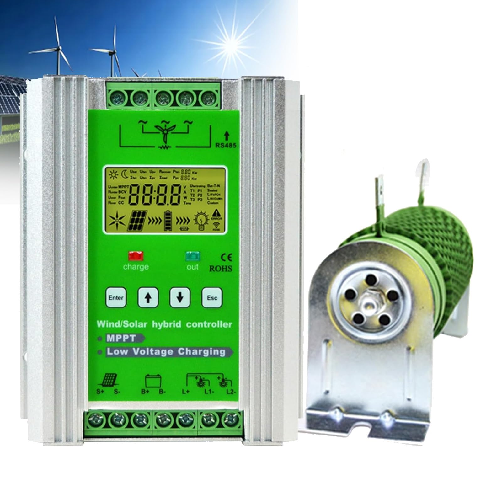 AZQOHMIS MPPT Wind Solar Hybrid Charge Controller Regulator 12V/24V/48V, 6000W/8000W/10000W/12000W Boost Controller for Wind Turbine & Solar Power Systems, Efficient Renewable Energy Management
