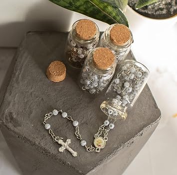 12 Bible Rosary Beads Beaded Catholic Christian Crucifix Cross Baptism Favors Recuerdos De Bautizo Communion Car - White
