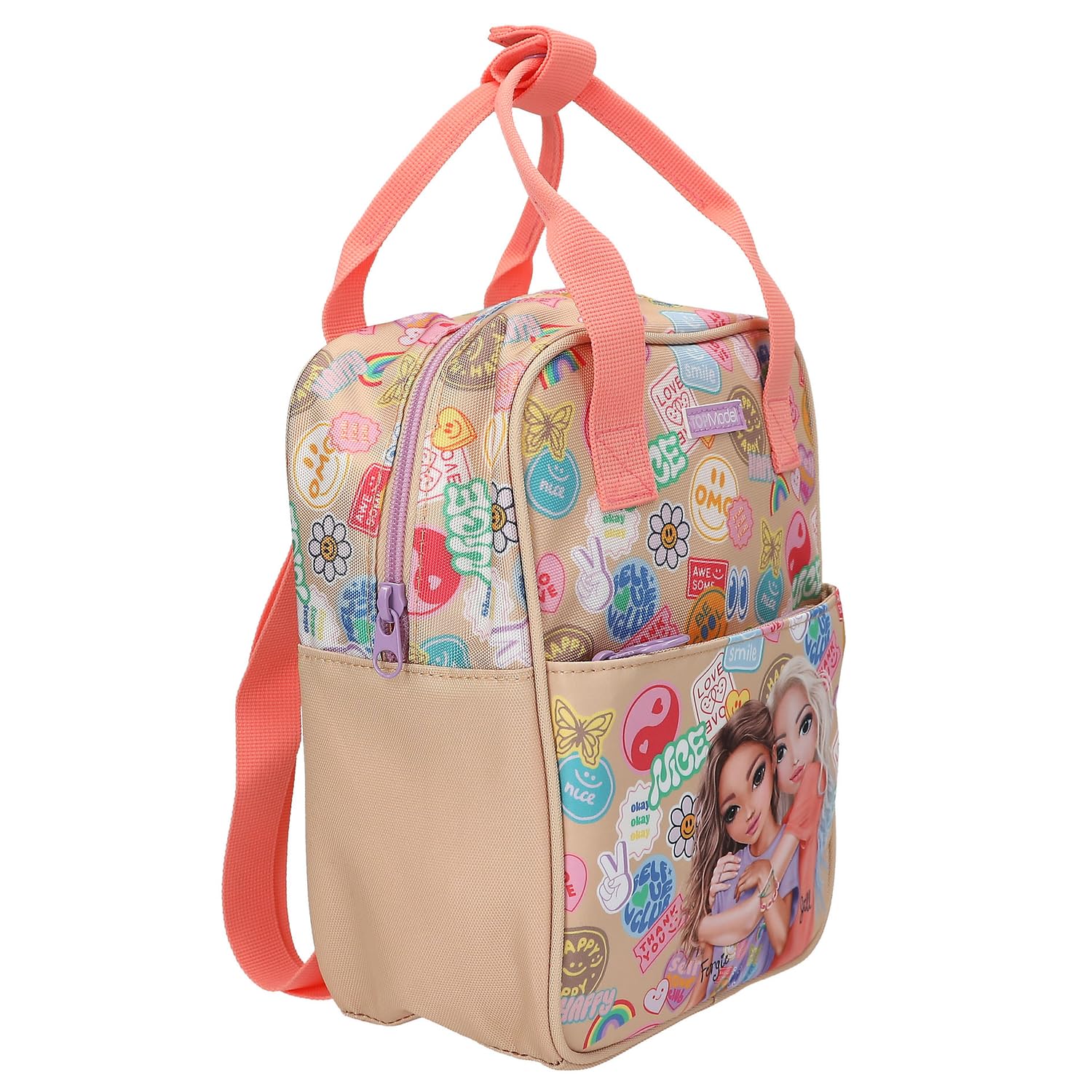 Depesche TOPModel Borsa A Tracolla Piccola Girl Power – Beige Con Stampe Colorate, 21x20x6,5 Cm, Tracolla Regolabile