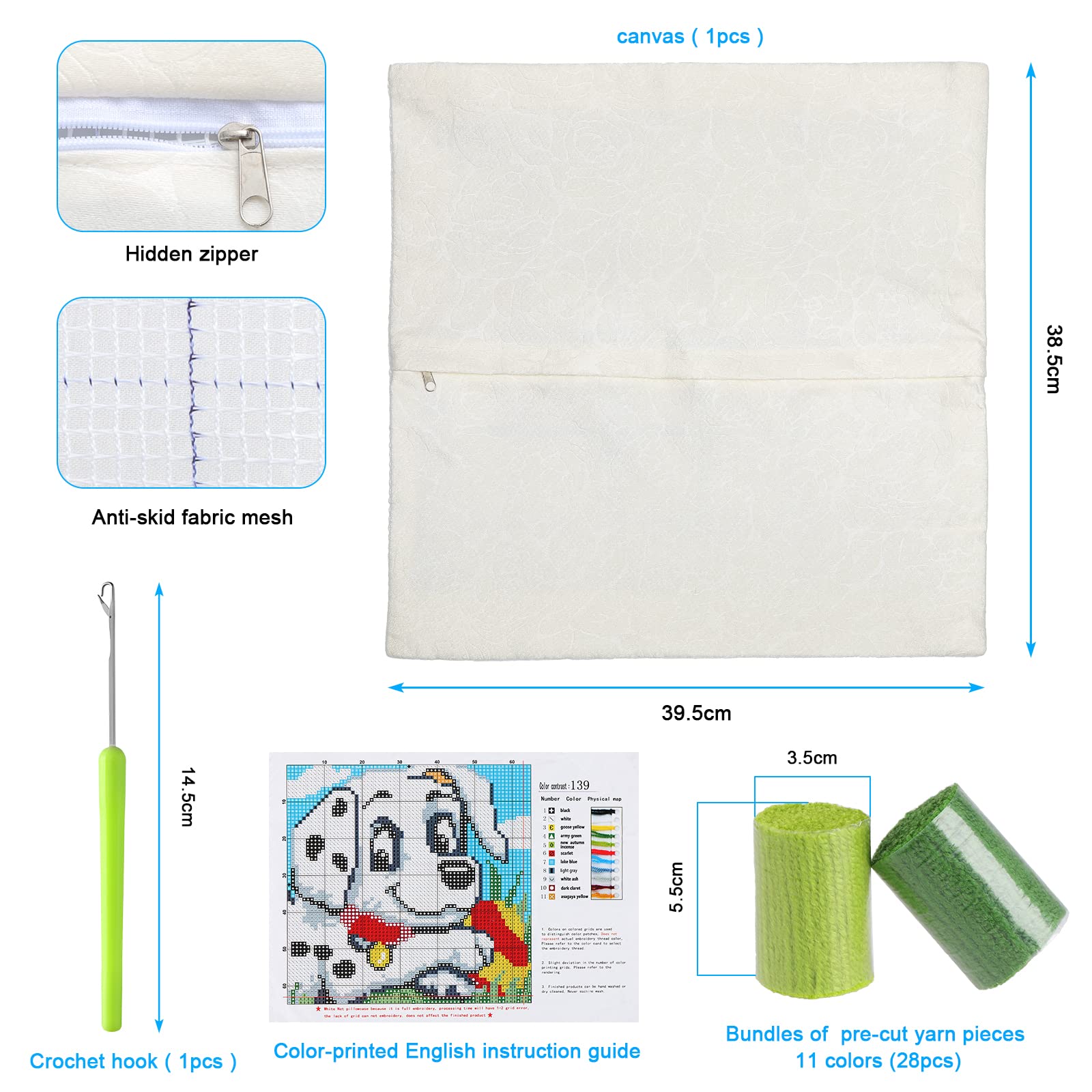 Kinsinder Kit de gancho de pestillo de bricolaje, materiales de almohada 3D, kit de bordado de gancho de punto de cruz, funda de cojín de sofá con herramienta de gancho de pestillo, apto para niños y