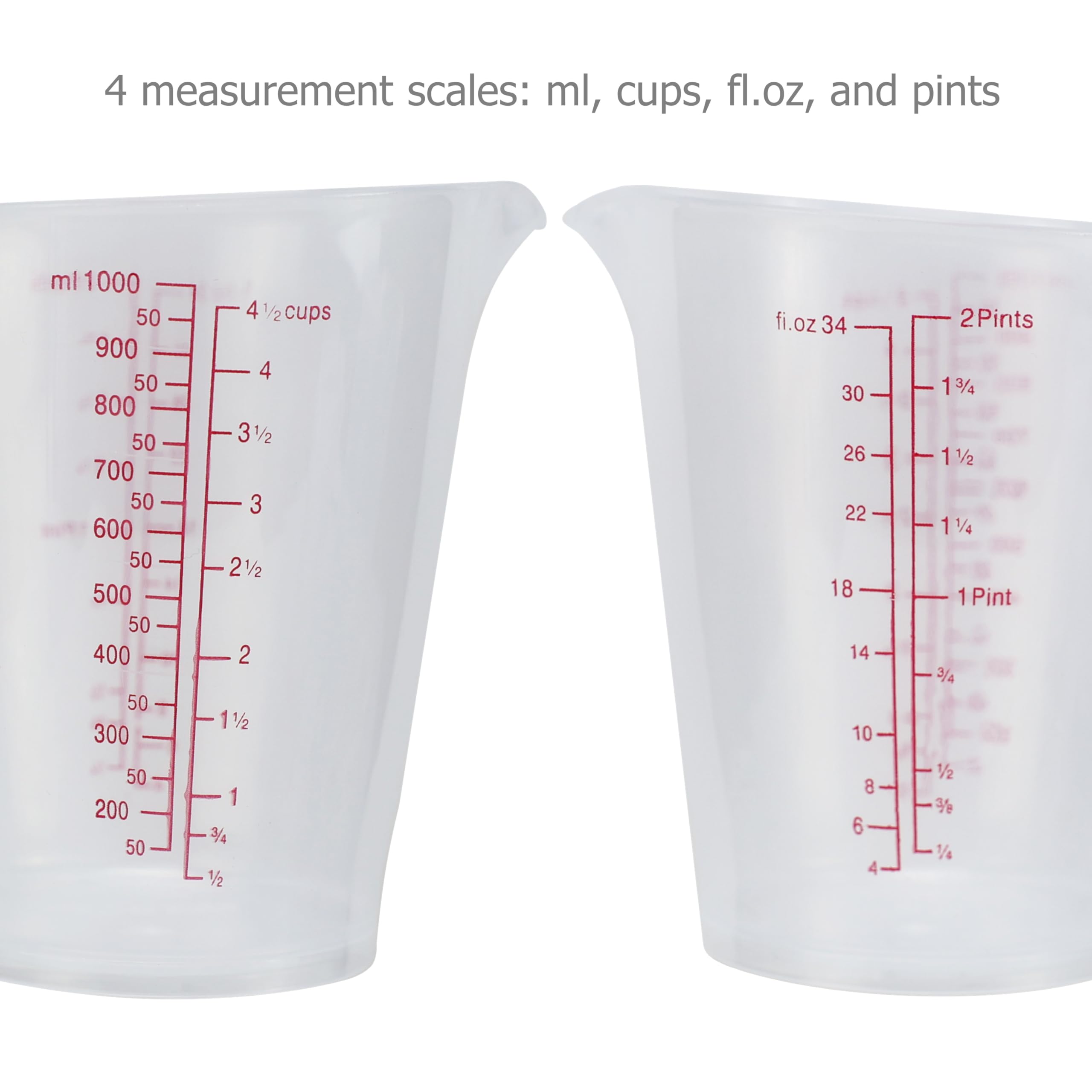 EIKS Plastic Measuring Cups Pitcher for Measuring Mixing Cooking Baking DIY Craft Art Painting (1000mlx4)
