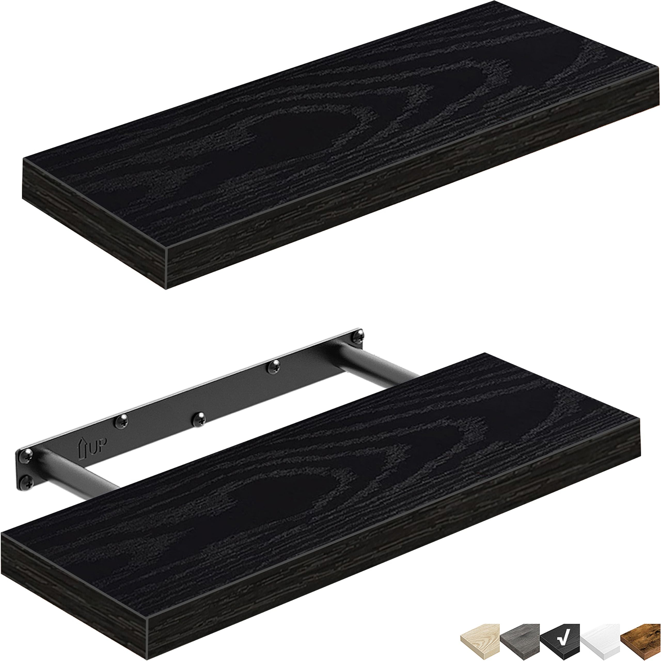 QEEIG Floating Shelves for Wall Small Shelf (Black, Set of 2, 15.7" x 6.7")