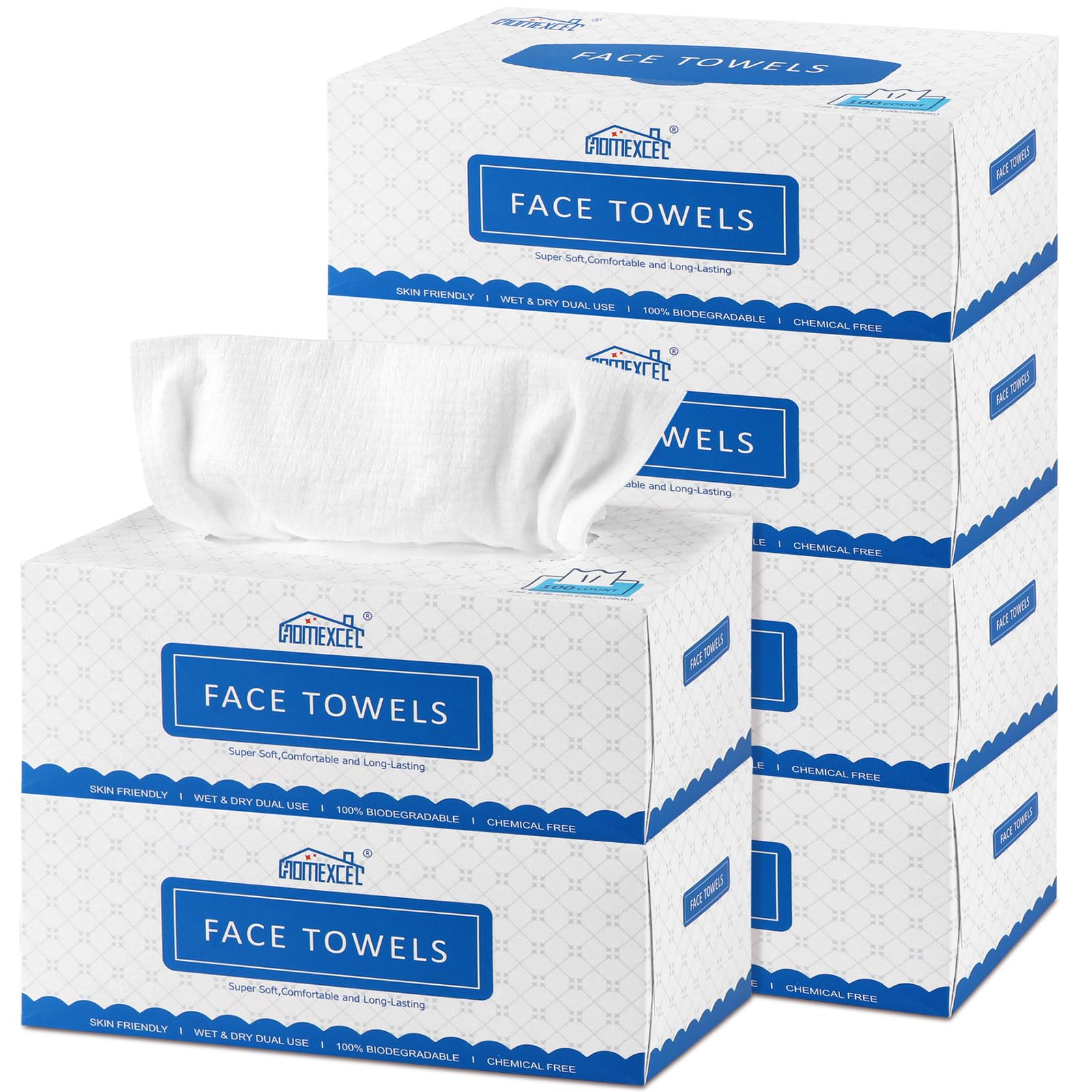 HOMEXCEL Face Towels Disposable Face Towelette Biodegradable Makeup Remover Dry Wipes Super Soft Clean Facial Towels Wash Cloth