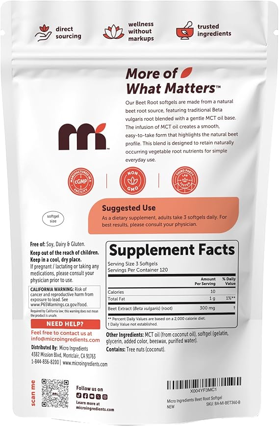 Micro Ingredients Beet Root Extract, 360 Softgels with MCT Oil | Natural Beet Root Source | Beetroot Supplements | Non-GMO