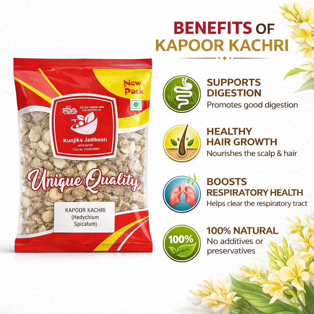 Kunjika Jadibooti Kunjika Jadibooti Kapoor Kachri Whole | Kapur Kachri Root (Hedychium Spicatum) | 100% Natural & Pure Ayurvedic Herb | Aromatic Dried Roots for Hair Care & Herbal Use - 100 gm — Amazon image 3