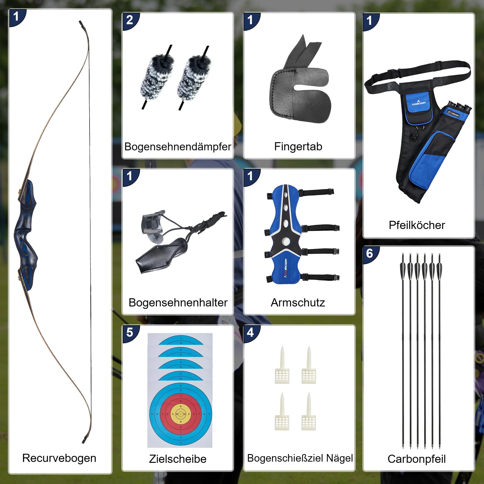 Recurvebogen 60 Zoll Pfeil und Bogen Set für Erwachsene Takedown Jagd Bogen Recurvebogen Set für Jagd & Zielschießen Rechtshänder 25-50lbs