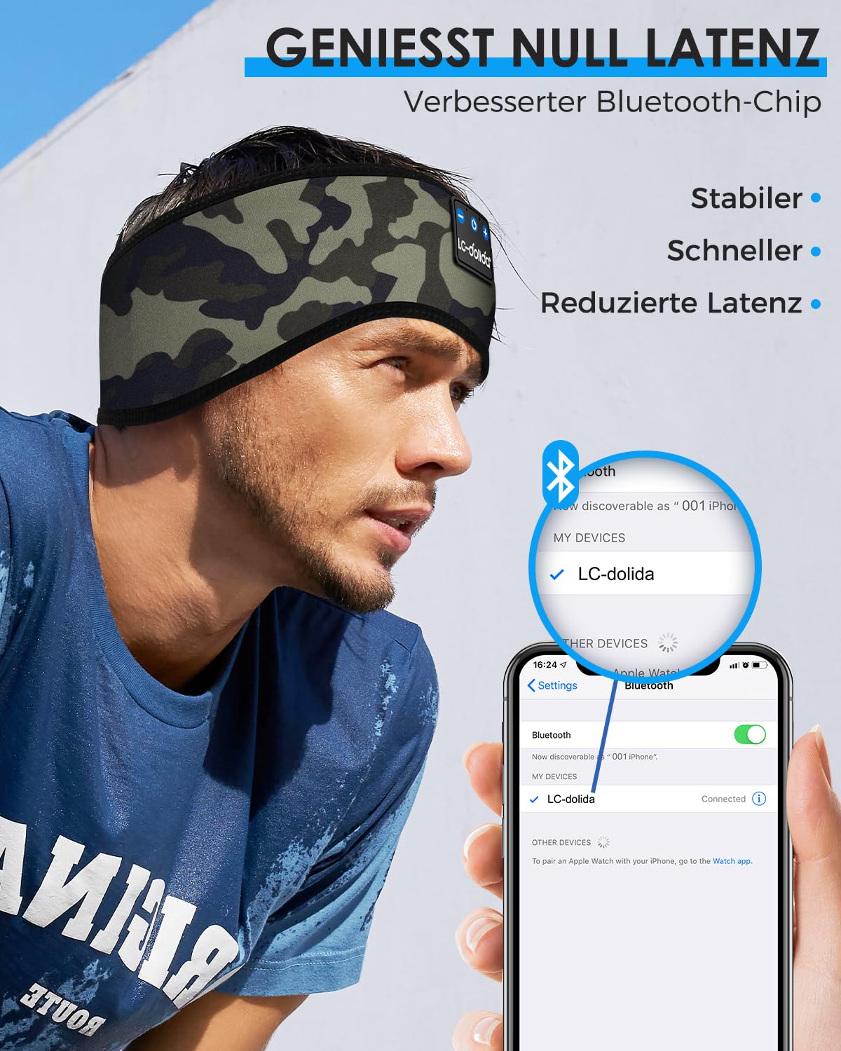LC-dolida Schlafkopfhörer Bluetooth Kopfhörer Schlafen, Kabellos Sport-Kopfhörer Stirnband 15+ Stunden Lange Spielzeit Leichte Schlafstirnband mit HiFi-Stereo,Ergonomisch Tech Gadgets