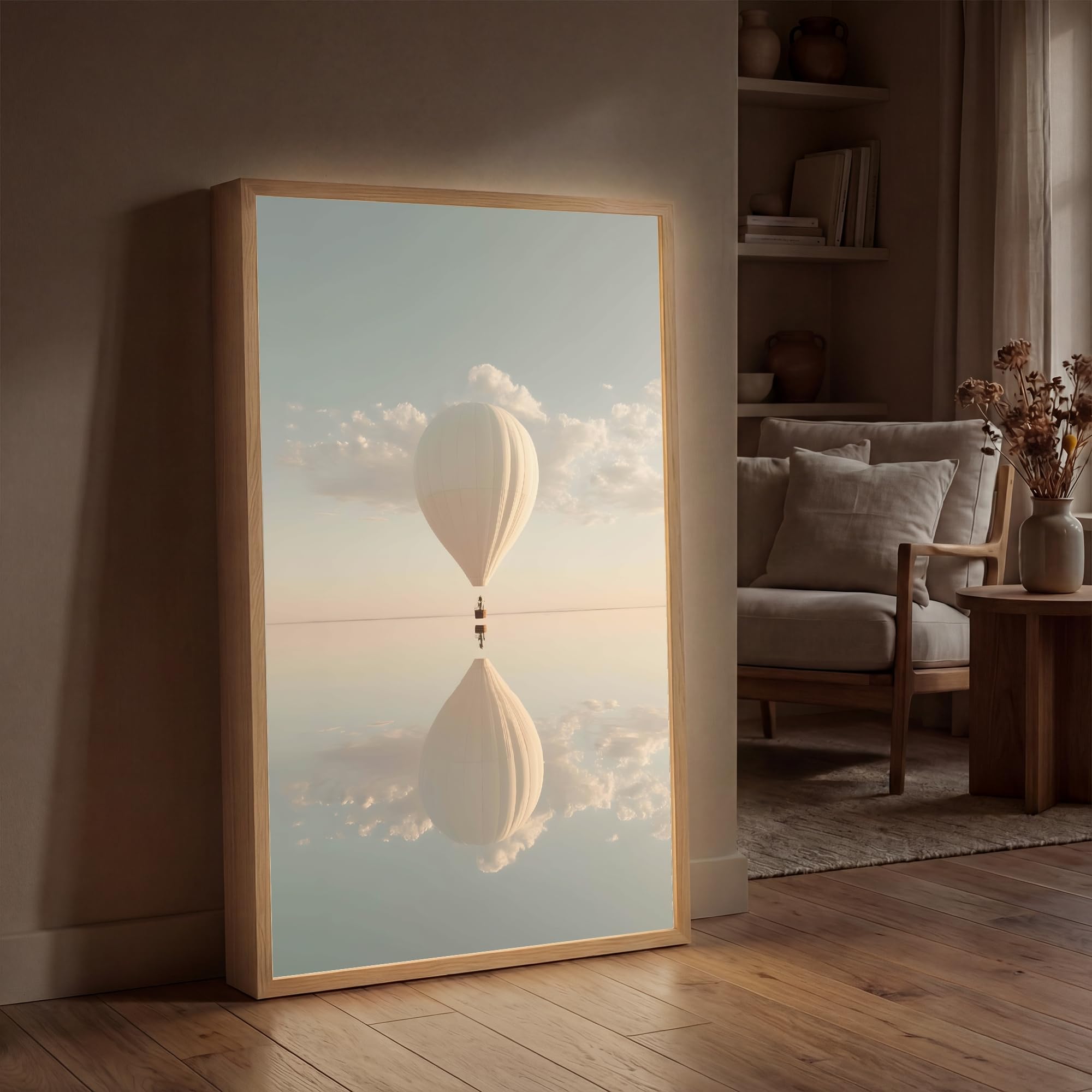 LED Wandlicht Innen 60x90 cm Aufladbar Dimmbare Nachtleuchte Schlafzimmer Wandlampe Nachtlicht Modern Design Stillen Wandleuchte Wand Licht Heißluftballon - Wolken - Wasser - Blau