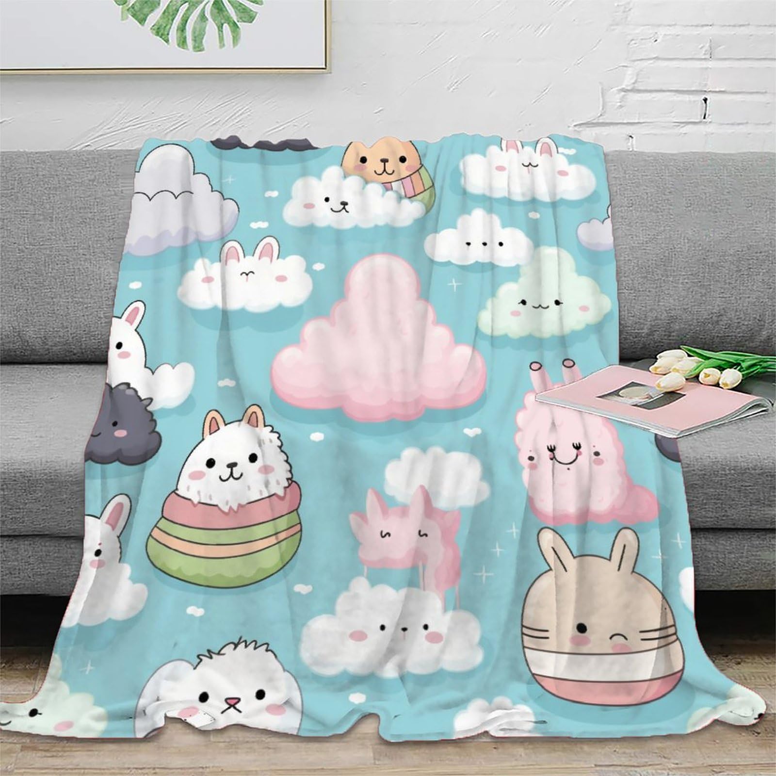 Colourful Clouds 3D Cartoon Animals Pattern Fleece Throw Blanket for Sofa Couch Bed Decor Plush Blanket Cartoon Animals Style Warm Fuzzy Blanket 50x60inch(127x152cm)