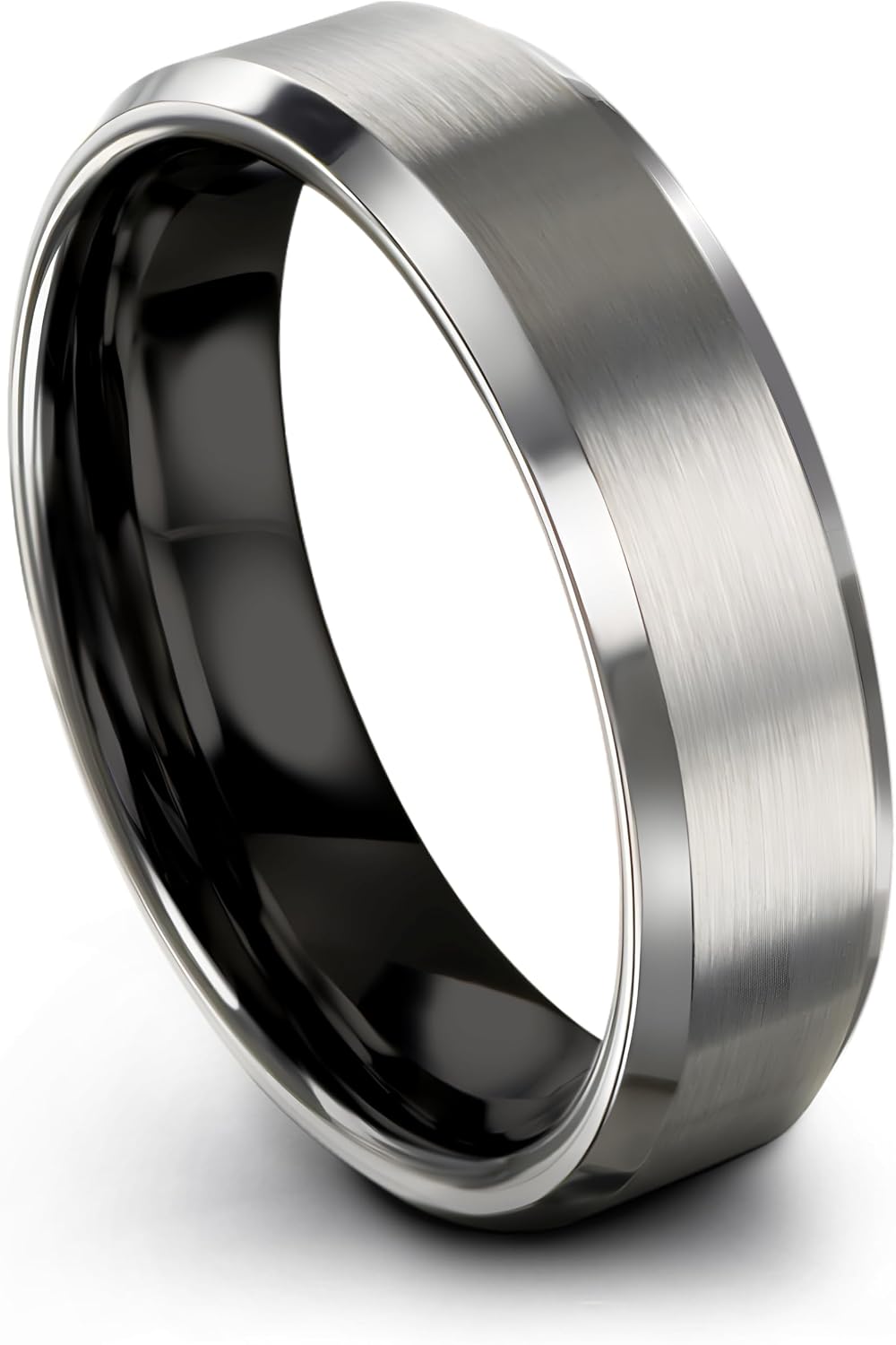 P. Manoukian Tungsten Carbide Wedding Band Ring 8mm 6mm for Men Women Blue Grey Bevel Edge Brushed Polished Personalized Custom Engraving Anniversary Engagement
