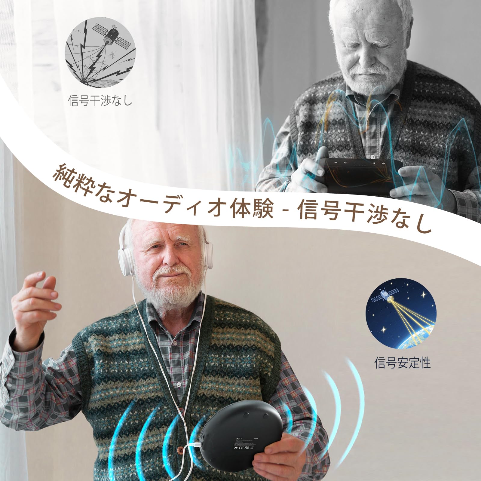 HOTT ポータブルCDプレーヤー オレンジ　スピーカー Amazon.co.jp: ポータブルCDプレーヤー、レトロデザイン、充電式