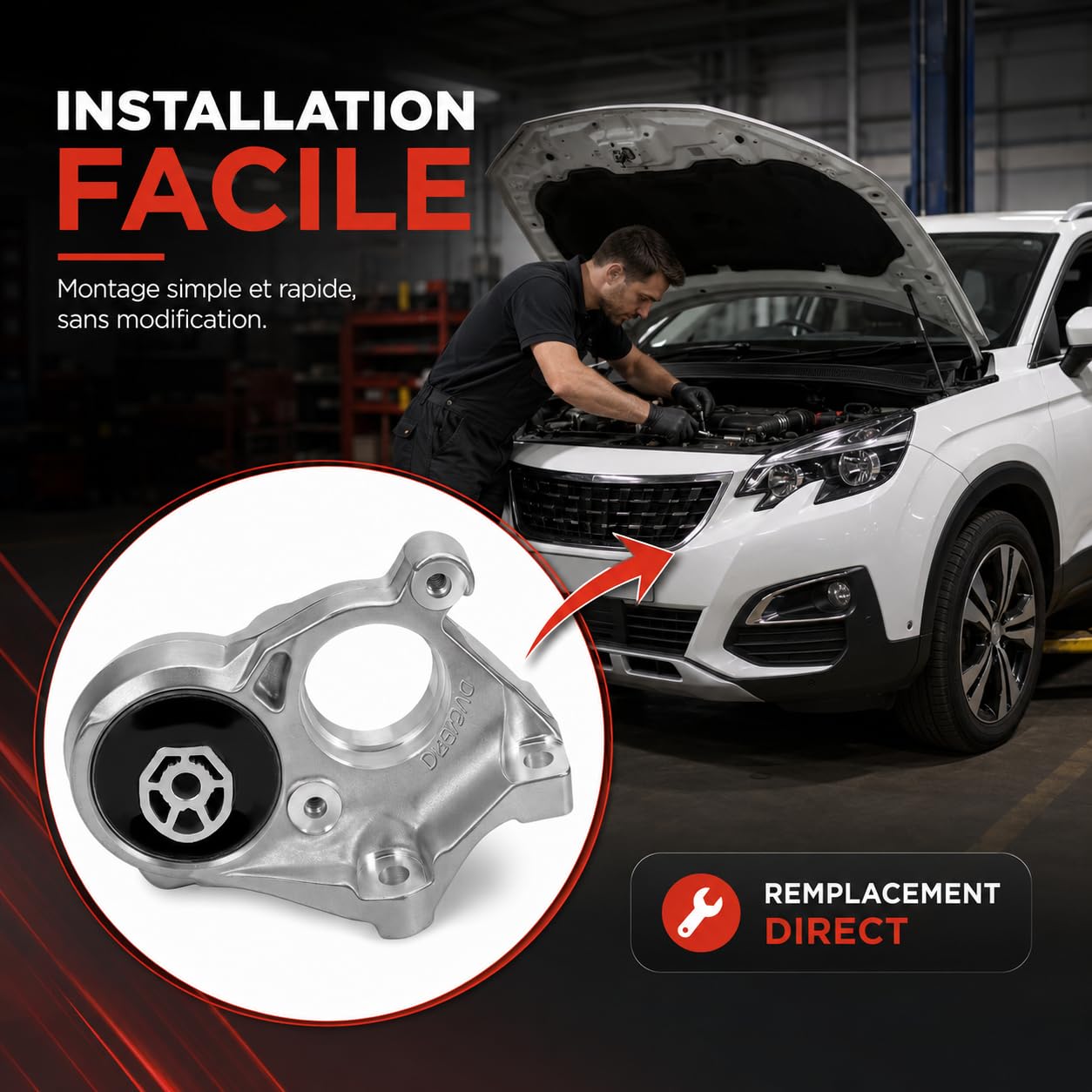 Support Moteur 1807JE 1807JF 1807HC Compatible avec Peugeot 3008 308 407 RCZ Compatible avec Citroën DS, Support Fixation Tampon Moteur Métal Caoutchouc