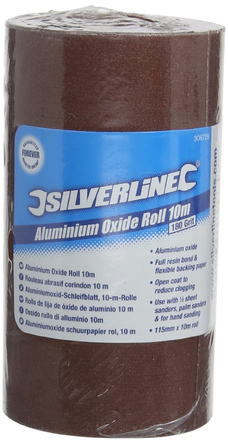 Silverline Tools 306729 - Rollo de lija de óxido de aluminio 5 m (10 m, Grano 180)