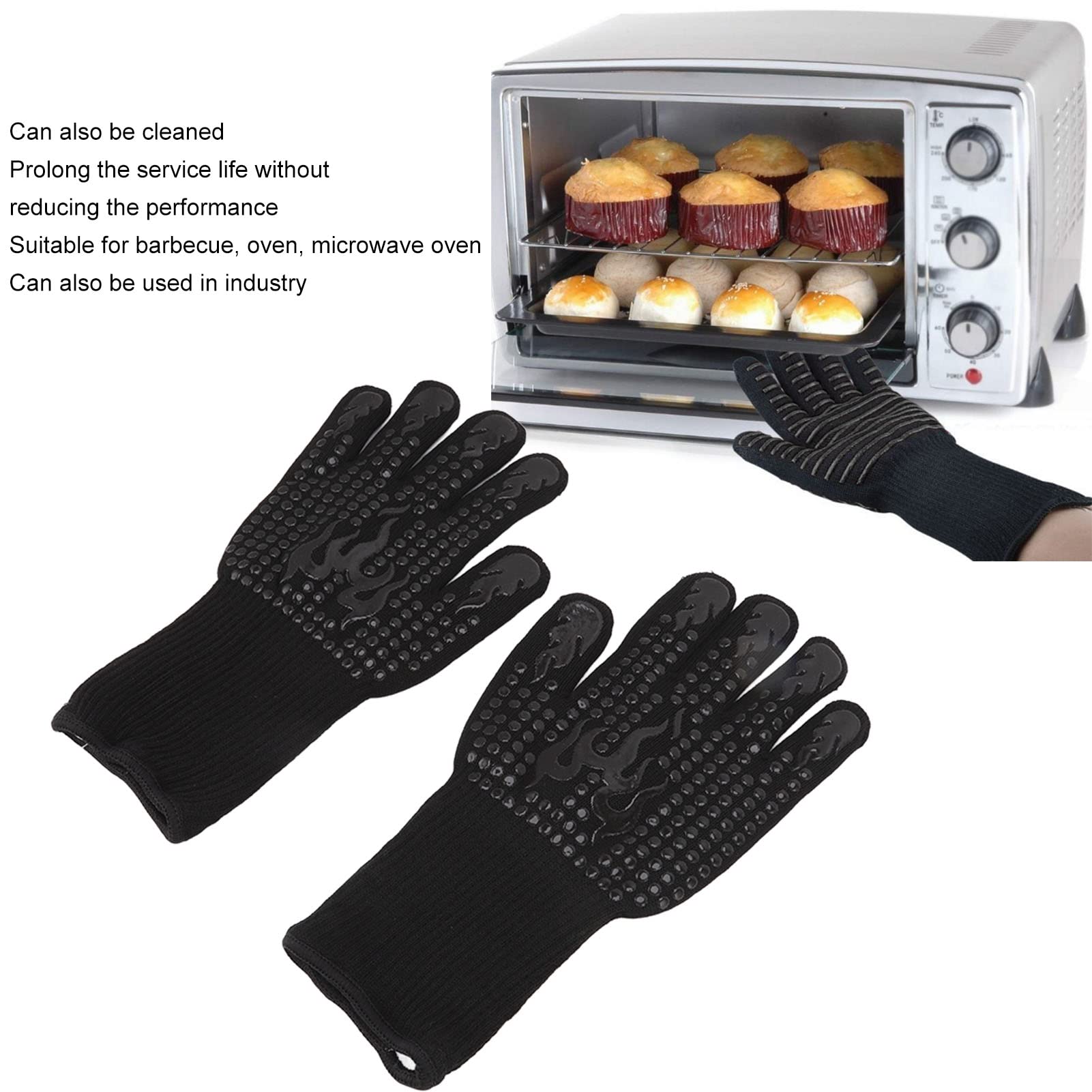 Gsycle Hitzebeständige Handschuhe, 2 Stück, Grillhandschuhe, Ofenhandschuhe, Hitzebeständig, Hohe Hitze, Ofenhandschuhe, Kochhandschuhe, Ofenhandschuhe Für Die Küche(Schwarz) Garten