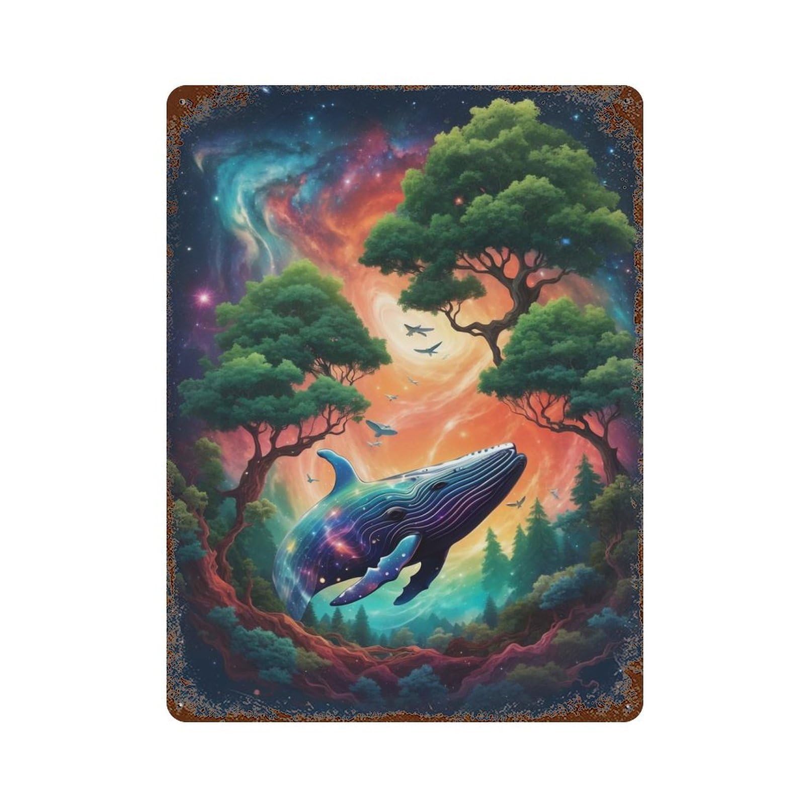 Garage Style Flying Whale Rustic Tin Plaque 15.7"x11.8", Classic Wall Plaque for Bar And Workshop