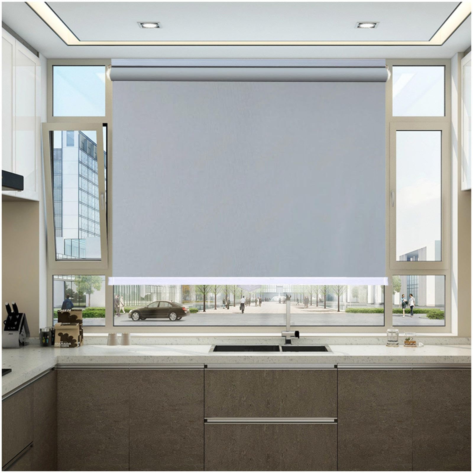 Blackout Roller Blinds No Drilling, Window Roller Shades, Home Sun Shades, Temporary Blackout Curtains, Thermal Blinds 50x125/70x150/95x200cm,grey-85x150cm/33 * 59in