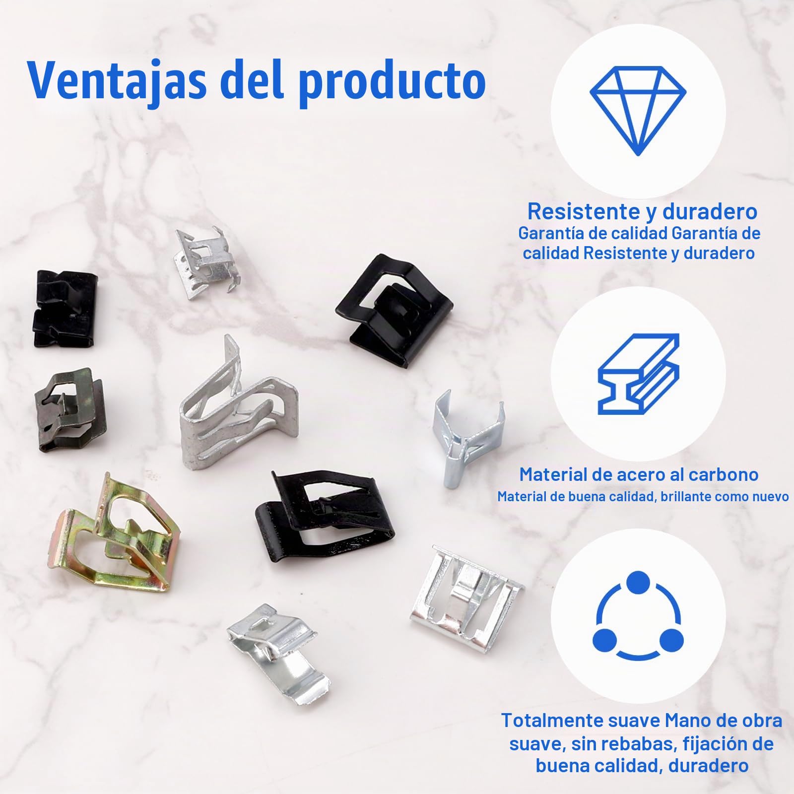 100uds Grapas Coche, 10 Tamaños, Clip en U para Automóvil Clip de Resorte para Panel de Moldura de Metal Clip de Moldura de Moldura Compatible con Beetle Touareg Jetta Atlas Cross Sport Etc.
