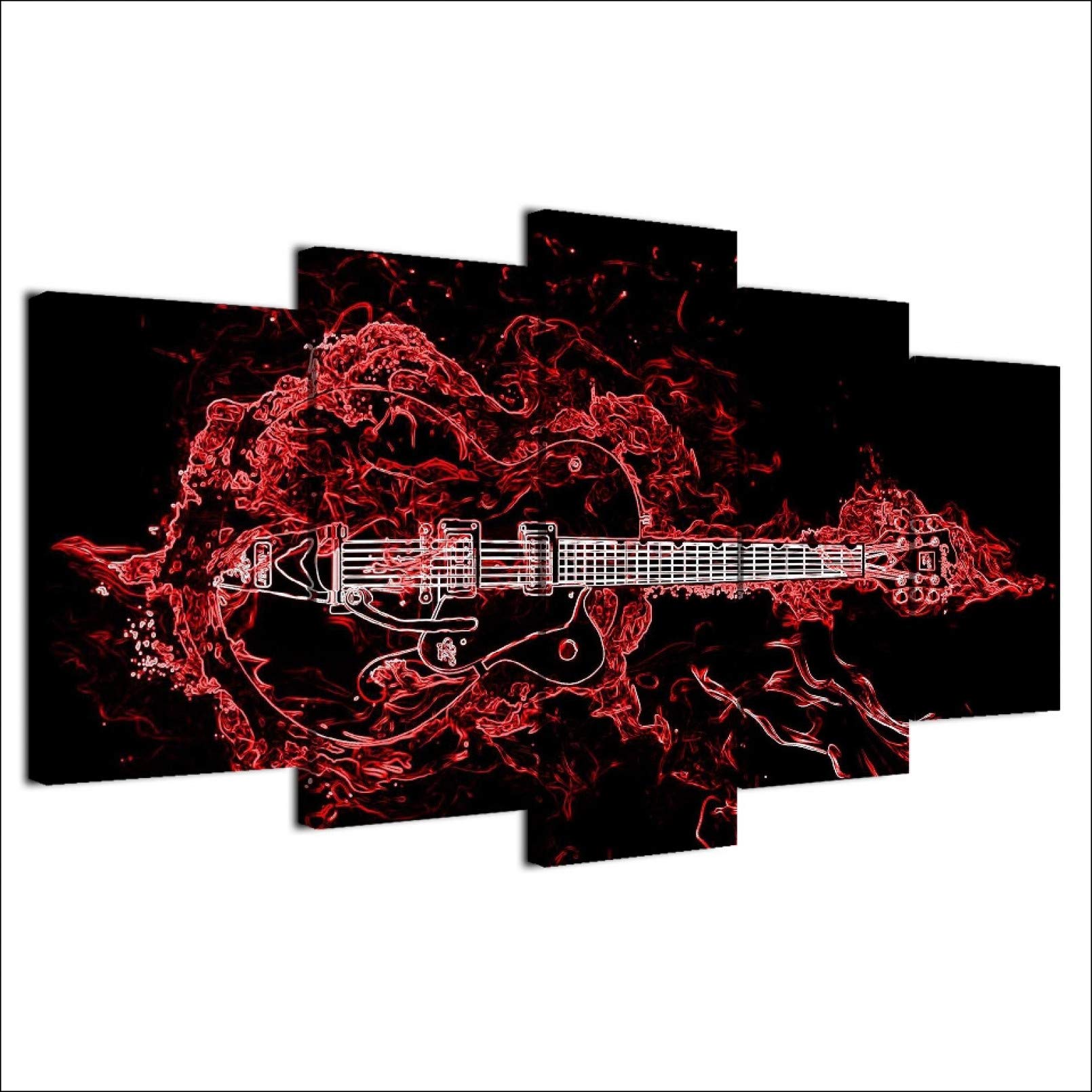 HD drukowany plakat wystrój domu salon płótno 5 paneli czerwona gitara instrument muzyczny obraz modułowa ramka na zdjęcia