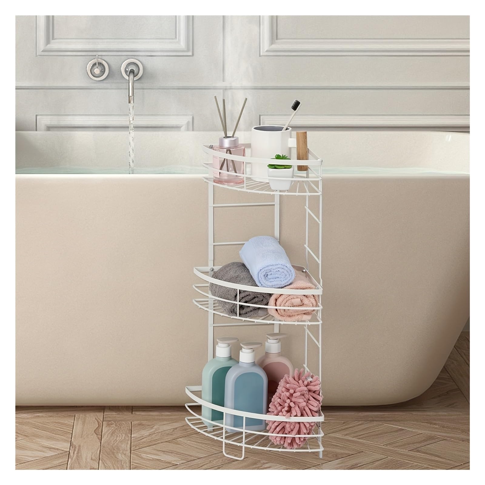 syyymx Corner Shower Caddy 3 Tier Shower Organizer Shelf Stainless Steel Floor Corner Shower Bathroom Shelves Stand Rack — view 4
