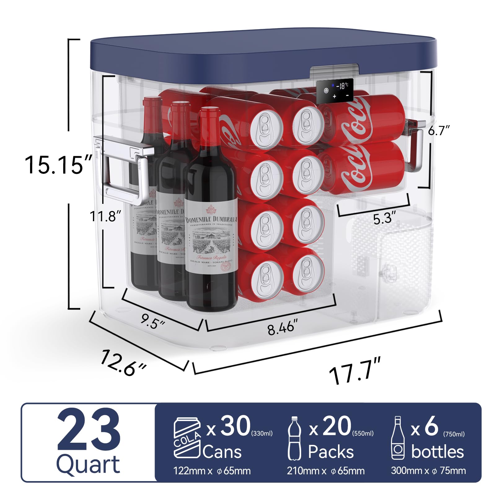 Megiu Lodówka samochodowa, przenośna lodówka samochodowa, 12 V, lodówka, 23 l (22 litry), chłodziarka sprężarkowa, 12 V/24 V DC 110 ~ 240 V AC, do użytku na zewnątrz, na kemping, podróż, do użytku