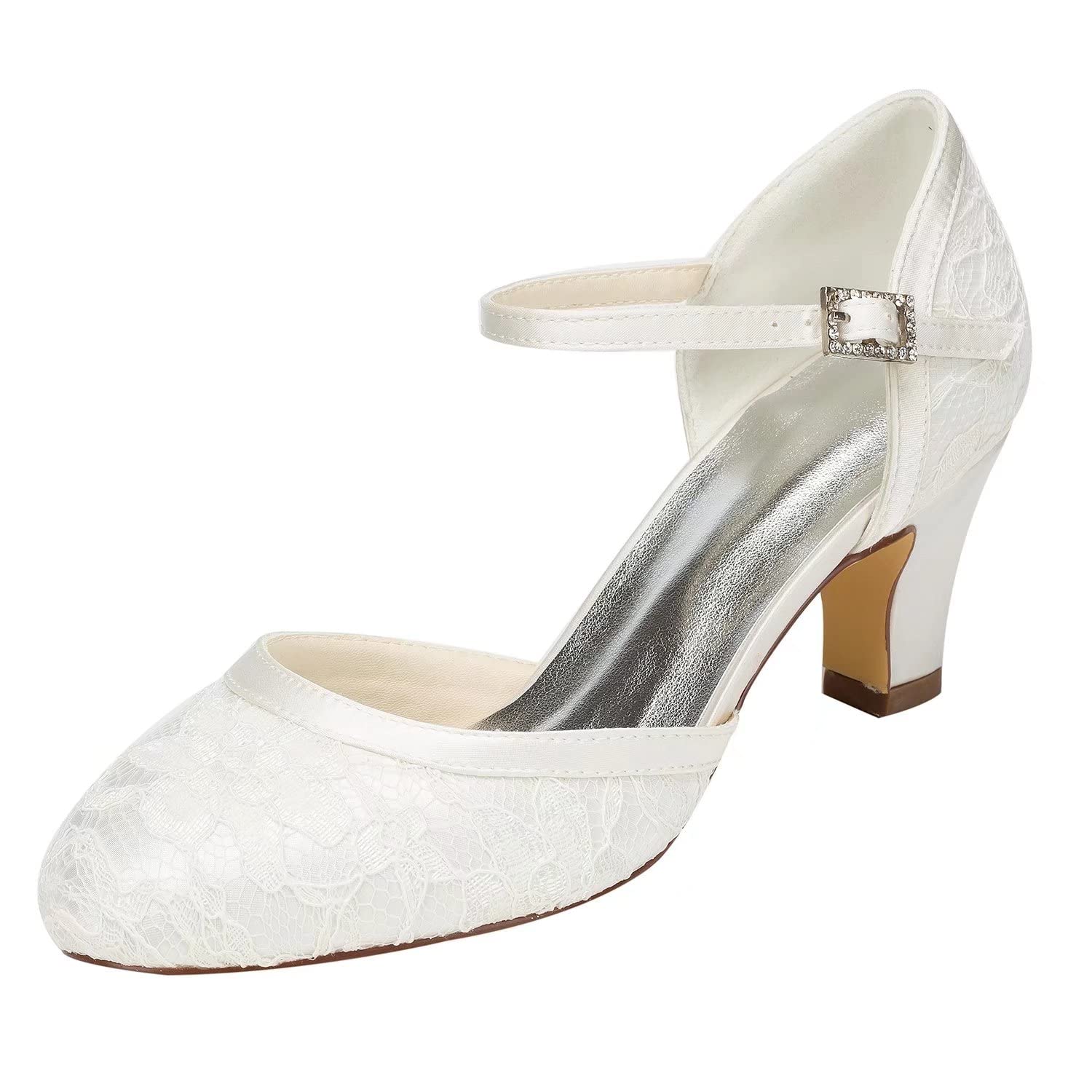 Brautschuhe Damen Spitze Satin Stiletto Pumps Sandalen