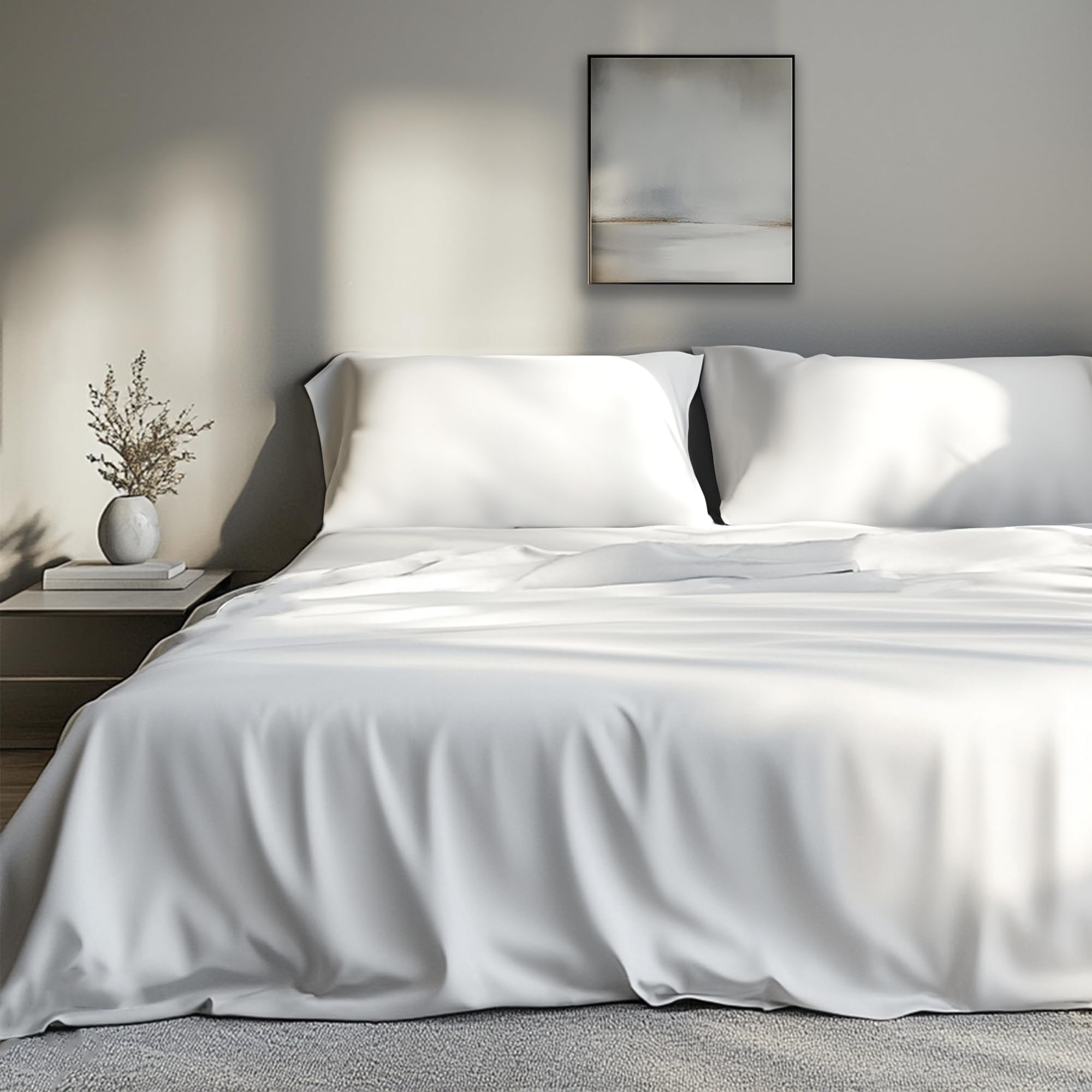 EKOSCIOUS 100% Eucalyptus Tencel Sateen Bed Sheet Set with 2 pillowcase, King Size, 18 Inch Deep Pocket | (White) - Cool & Softer than Bamboo and Silk Sheets
