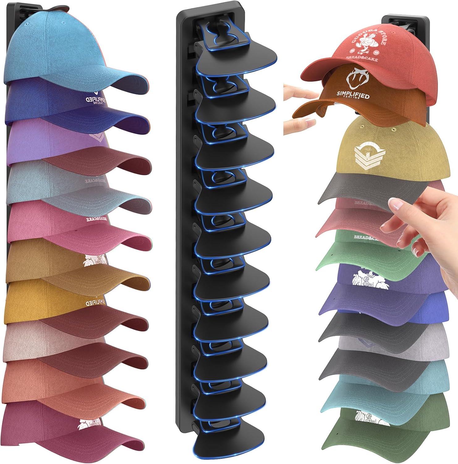 Hat Organizer for Baseball Caps 1 Pack, Adhesive Hat Rack for Wall, Baseball Cap Organizer (Black)