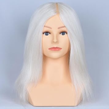 12" White Color Mannequin Head 100% Real Hair Hairdresser Training Head with Shoulder Manikin Cosmetology Doll Head Hair Styling Competition Supplier 12 inch, White#