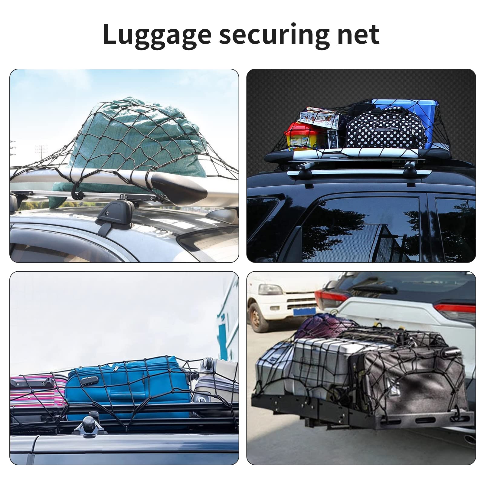 Siatka bagażowa SUV z 12 hakami ABS, elastyczna siatka 90 x 120 cm, rozciągnięta do 225 x 300 cm, uniwersalna siatka na dach o dużej pojemności, do bagażnika, bagażnika, elastyczności, bagażnika dachowego