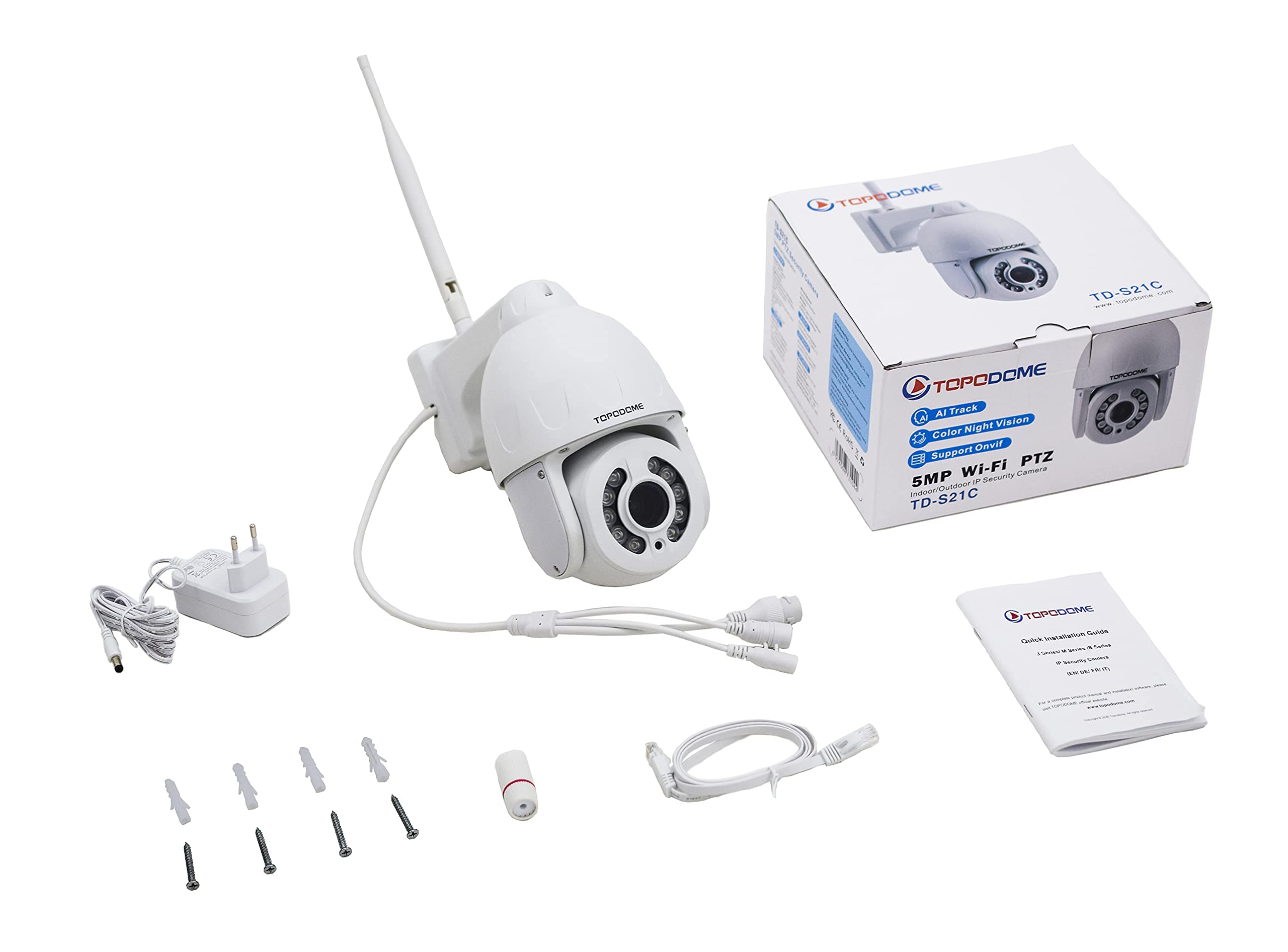 S21C 5MP 5X Zoom Ottico PTZ Telecamera Sorveglianza Wi-Fi Esterna | Metallo Dome, RTSP, Visione Notturna con Luce Bianca, Audio a 2 Vie, Auto Tracking, 360° Visione, Rilevazione Umana, IP66
