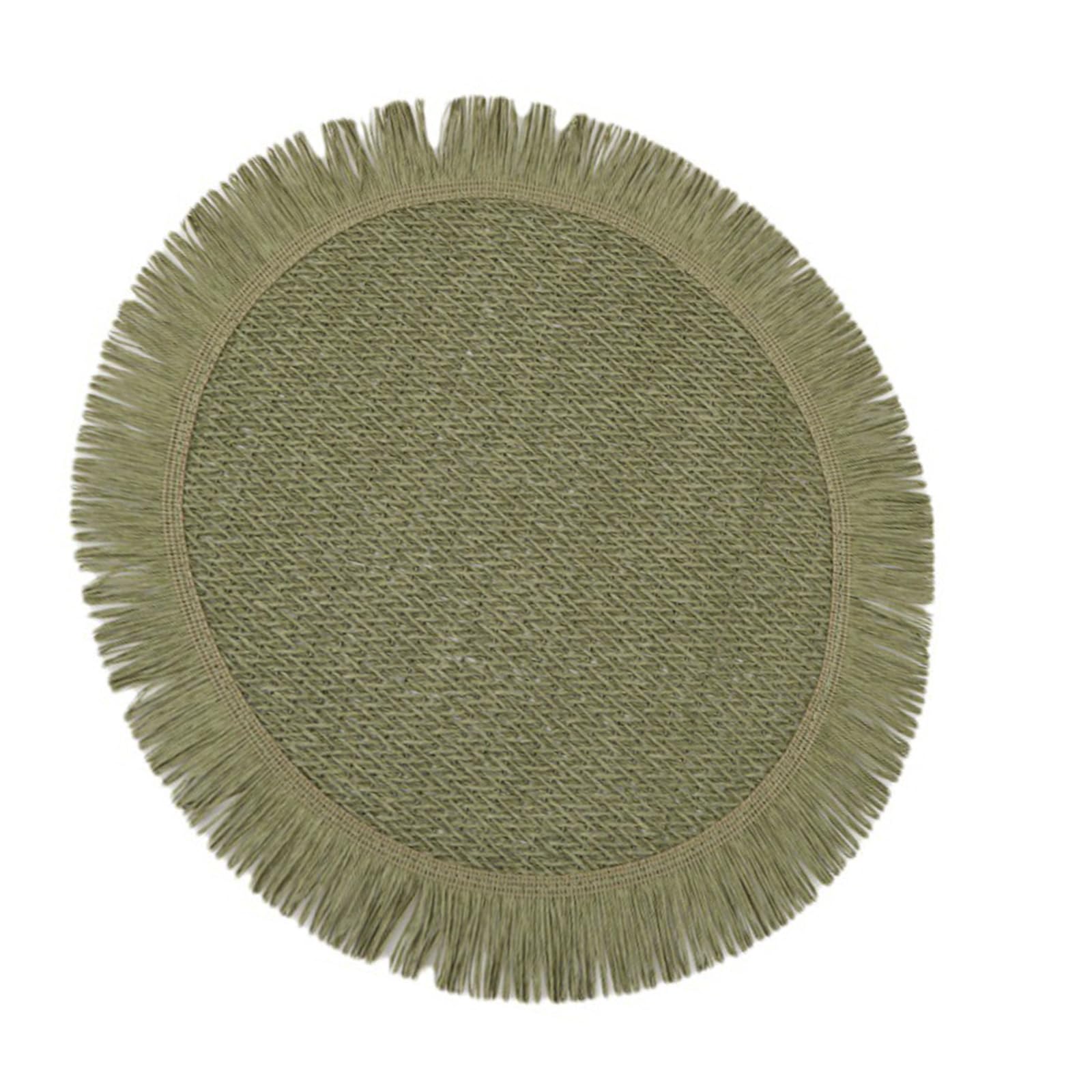 Mat Natural Fiber Placemat for Dining Table Waterproofie Easy Wipe Clean Home and Camping Place Mats Paper Woven Tasseled Placemat