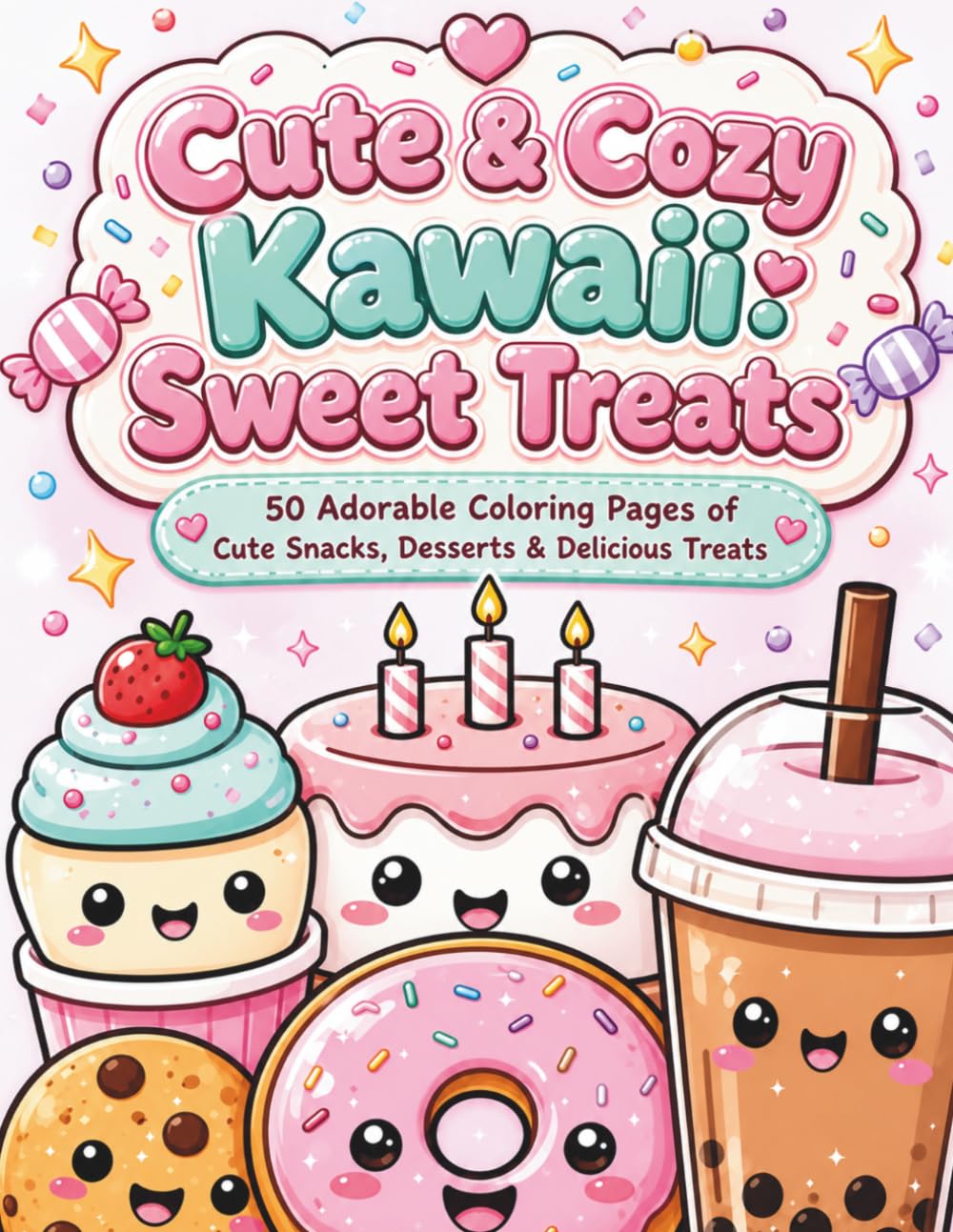 Cute & Cozy Kawaii: Sweet Treats & Yummy Foods: 50 Adorable Coloring Pages of Cute Snacks, Desserts & Delicious Treats (Cute & Cozy Kawaii Coloring)