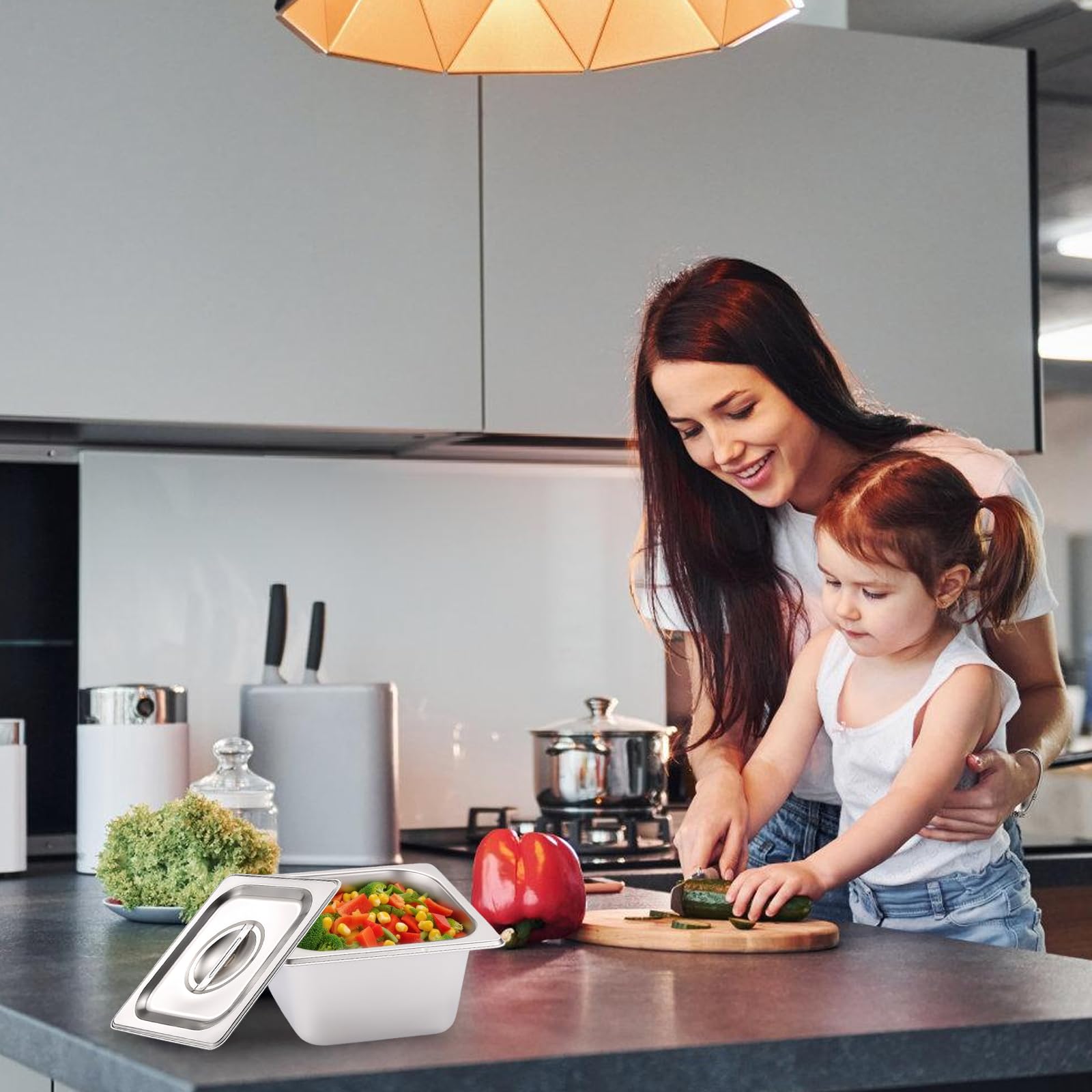 Contenitore in acciaio inossidabile con coperchio: 3 pezzi 1/6 Dimensione 17,5x16,5x10 cm Set di panatura per cotolette, contenitore per uso gastronomico, contenitore per mantenere il cibo