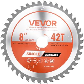VEVOR Circular Saw Blade, 8 inch Diameter, 42 Sharp Alloy Teeth, 1 inch Arbor, Fine Finish, Wood Cutting Blade for Circular Saw, with Noise-Reducing Heat Vents, for Cutting Plywood, OSB, and Hardwood