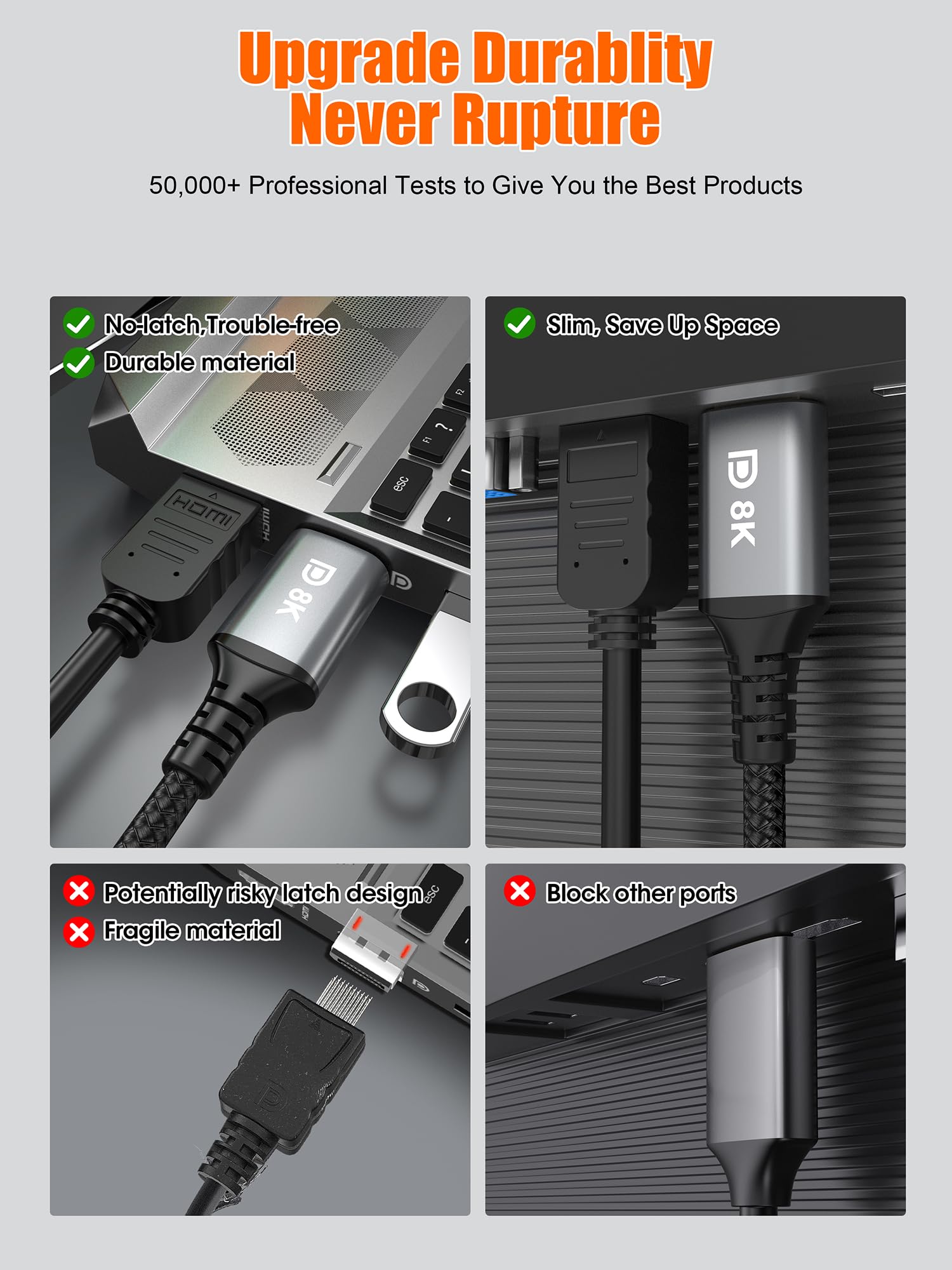 Câble USB-C Vers DisplayPort 1.4 - 2m, 8K@60Hz, 4K@144Hz - Compatible MacBook, PC Gaming, Thunderbolt 3/4 - 10