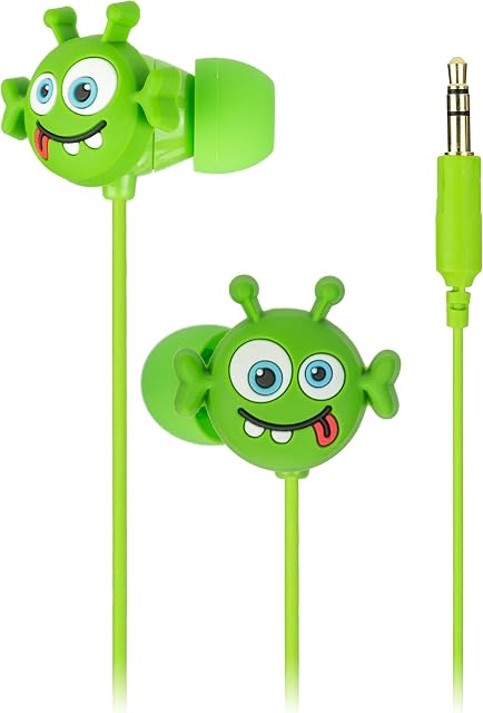 My Doodles Fun Novelty Child Friendly Character In-Ear Headphones Compatible with Mobiles, Smartphones, Laptops, Tablets and MP3 Devices - Alien