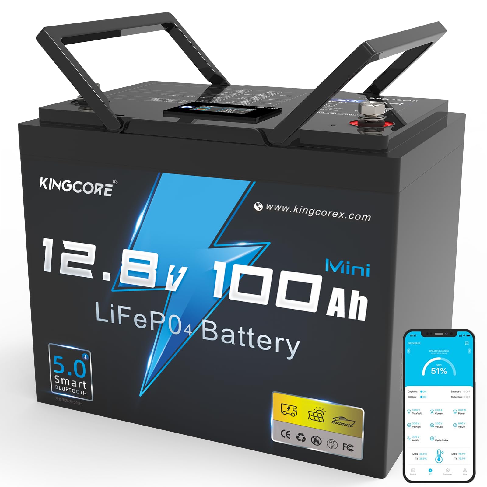 Amazon | Kingcore 12V 100Ah Mini リン酸鉄リチウムイオンバッテリー