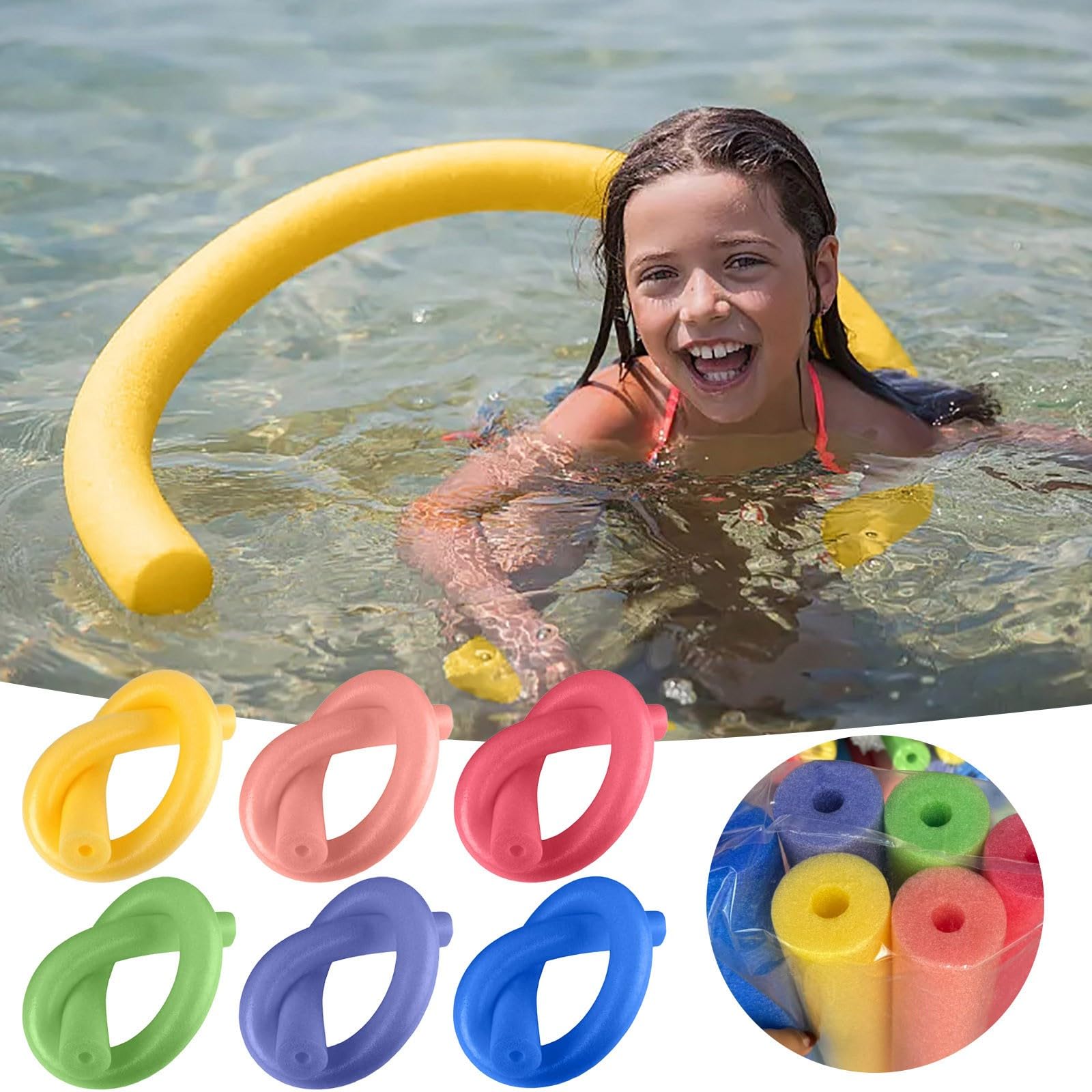 Swimming Pool Noodle Colorful Floating Pool Noodles with Hole Flexible Noodles Foam Tube Floating Foam Sticks Multipurpose Water Sports Equipment For Exercise Fun Water Sports Summer (6, Colorful)